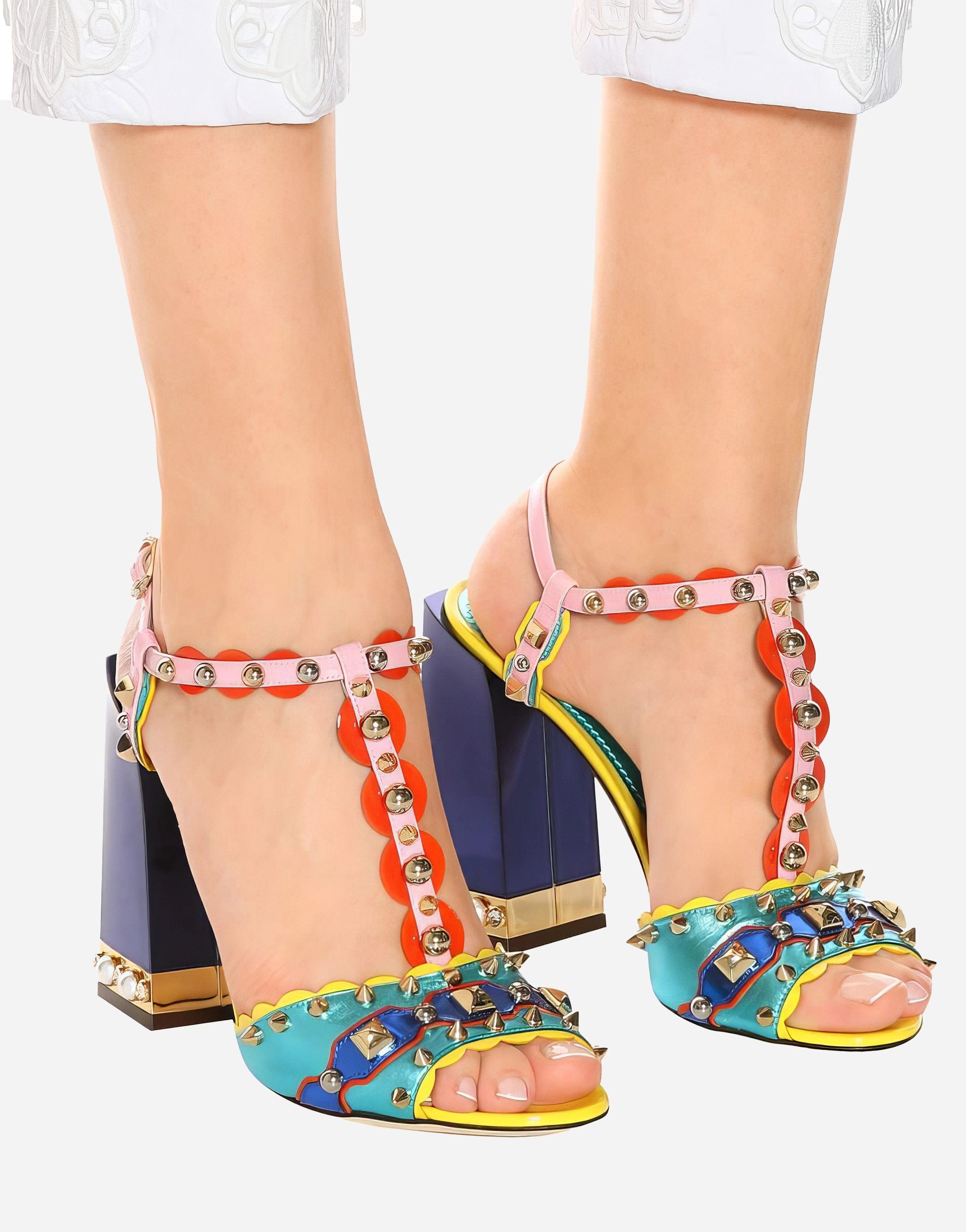 Dolce & Gabbana Multicolor Embellished Leather Sandals