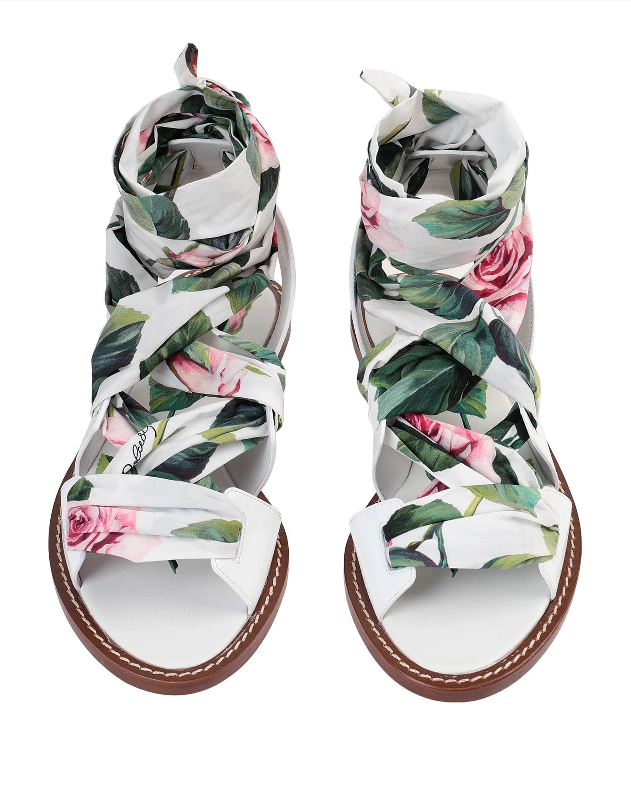 Dolce & Gabbana Multicolor Floral Print Ankle Wrap Sandals