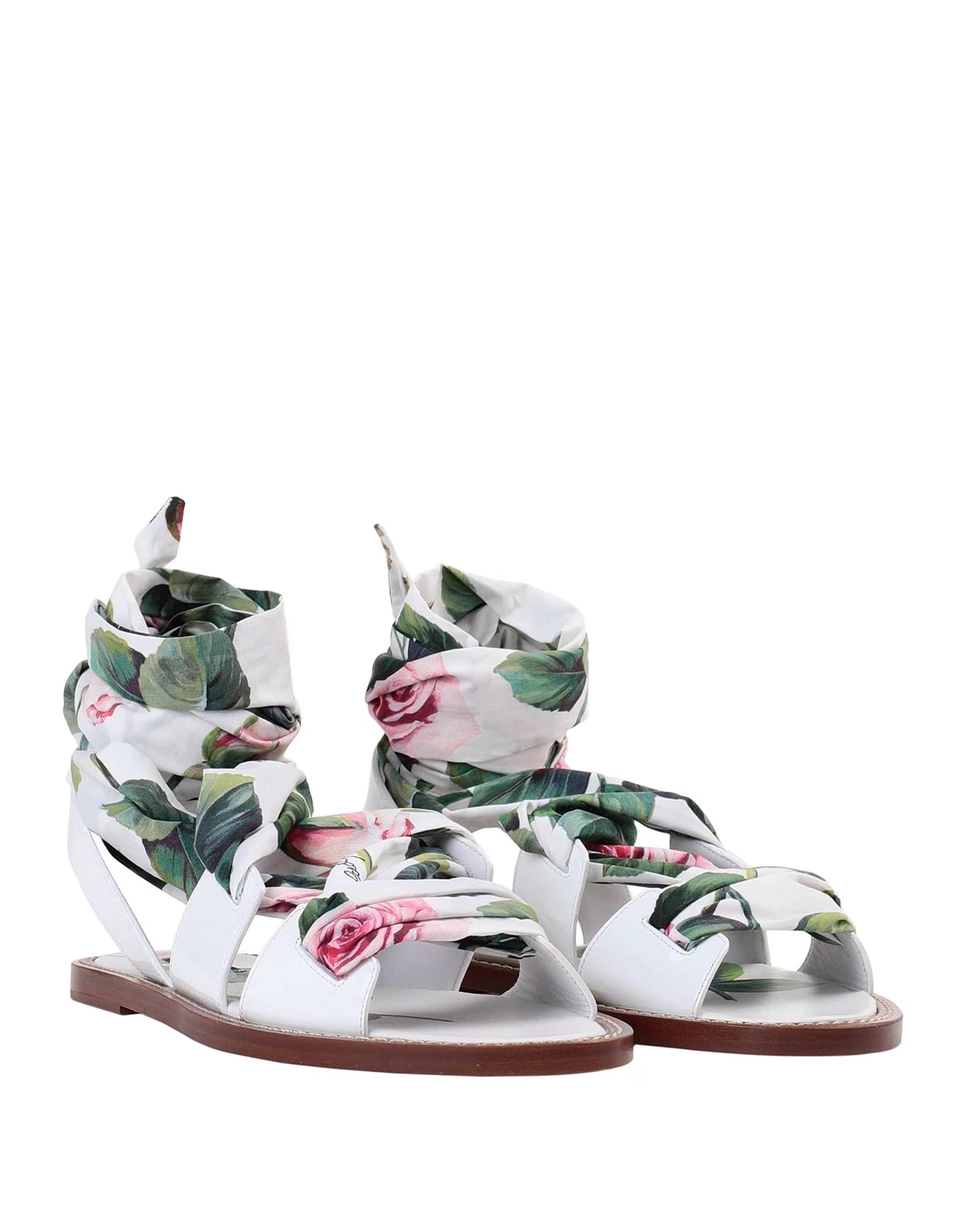 Dolce & Gabbana Multicolor Floral Print Ankle Wrap Sandals