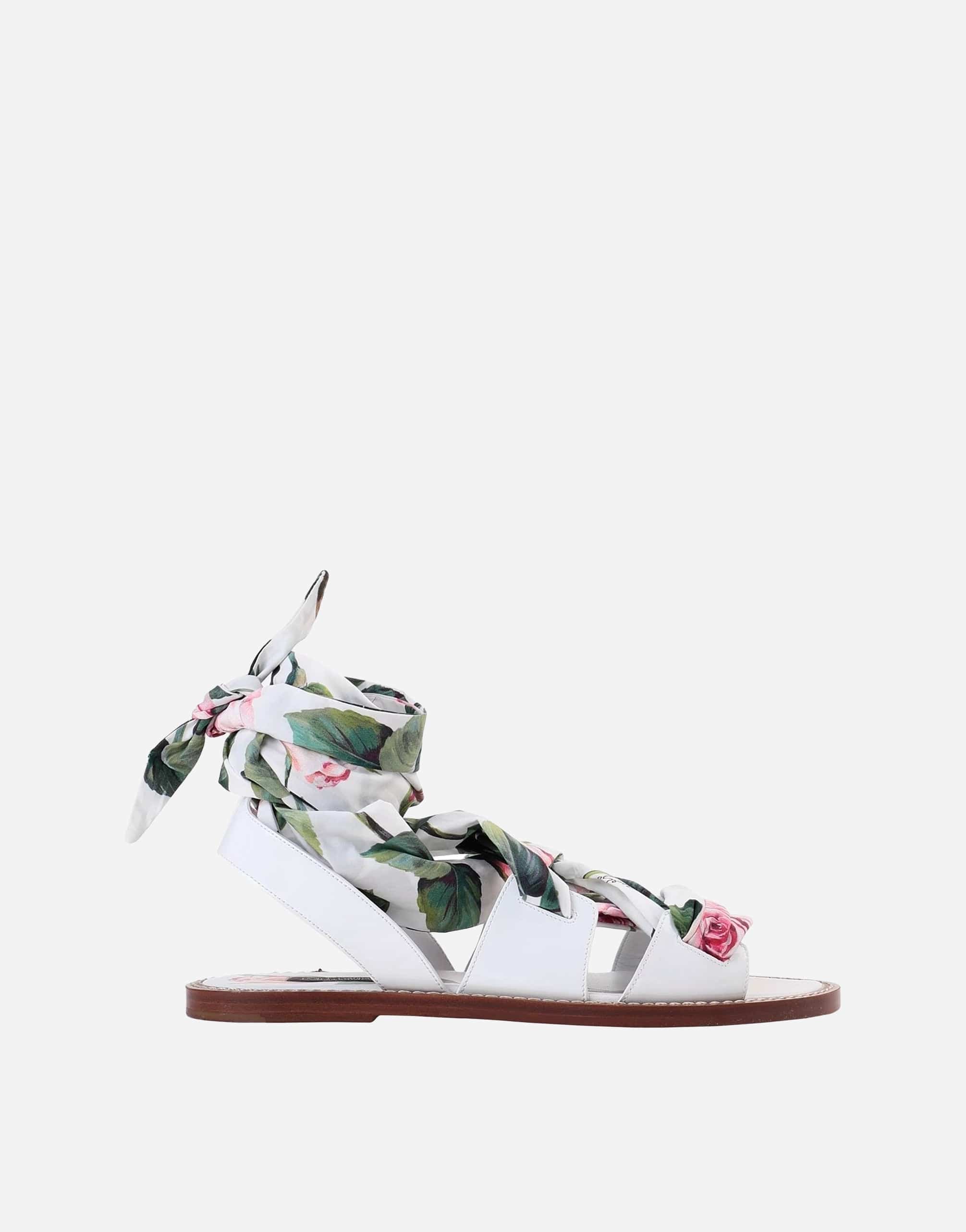 Dolce & Gabbana Multicolor Floral Print Ankle Wrap Sandals