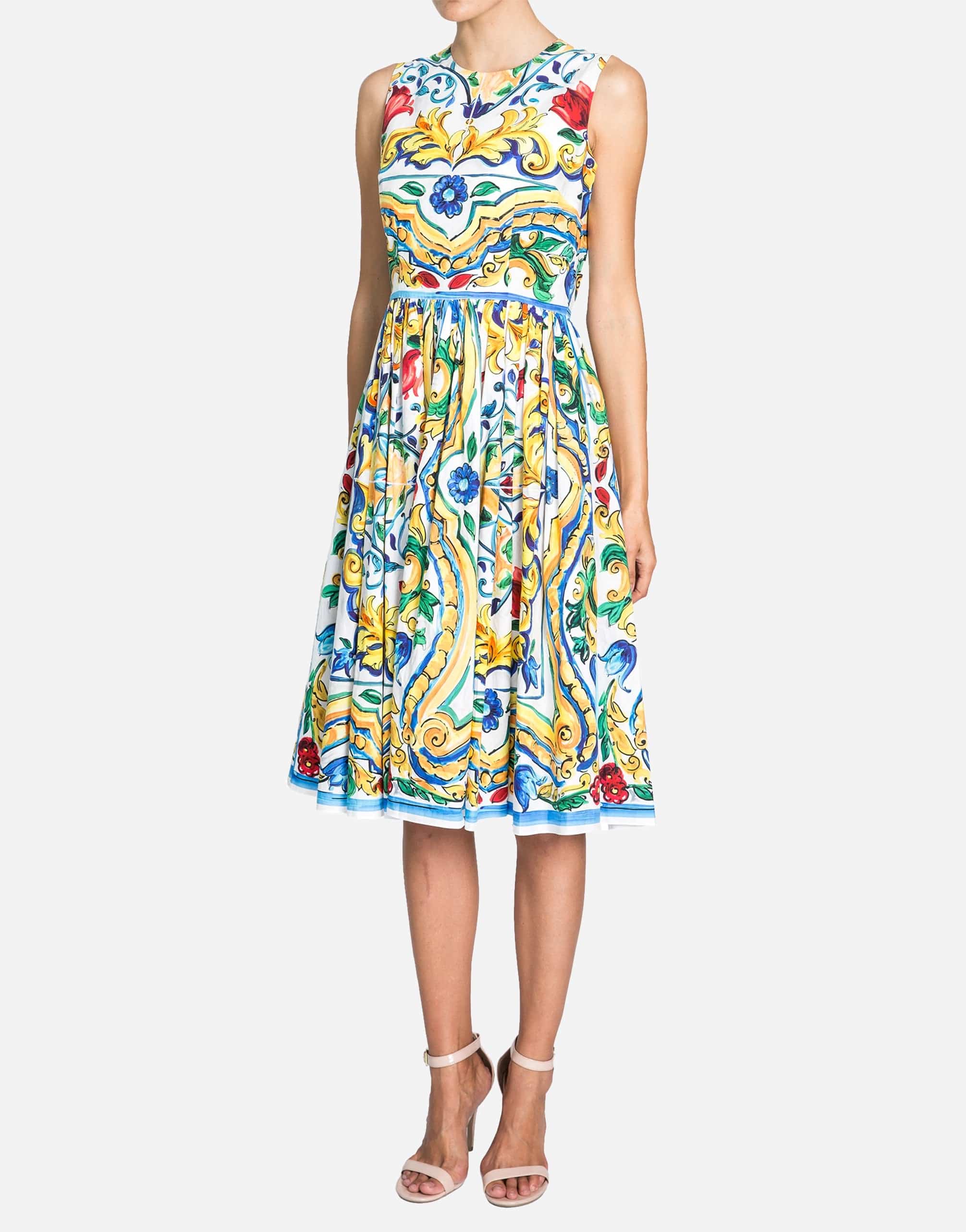 Dolce & Gabbana Multicolor Majolica A-Line Sleeveless Dress