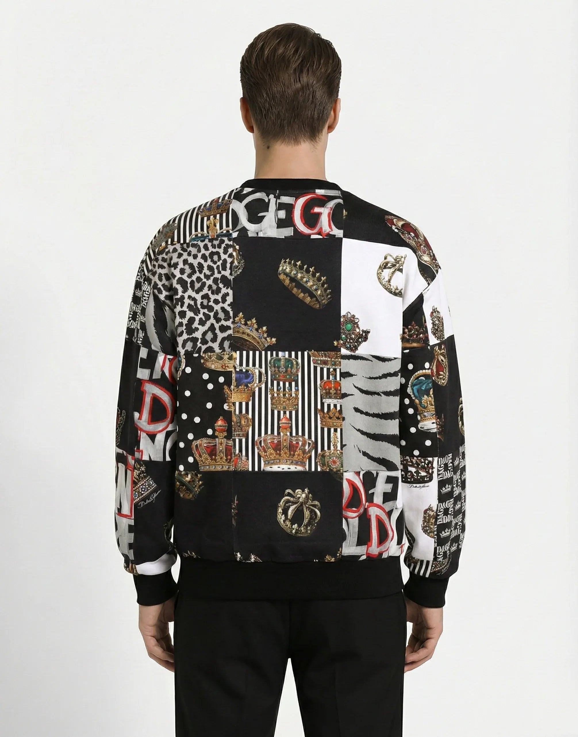 Dolce & Gabbana Multicolor Patchwork Crown Print Cotton Sweatshirt