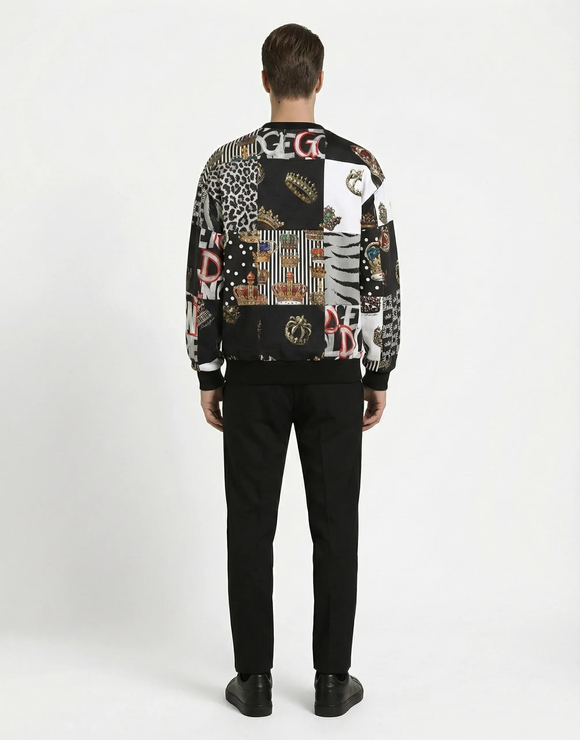 Dolce & Gabbana Multicolor Patchwork Crown Print Cotton Sweatshirt