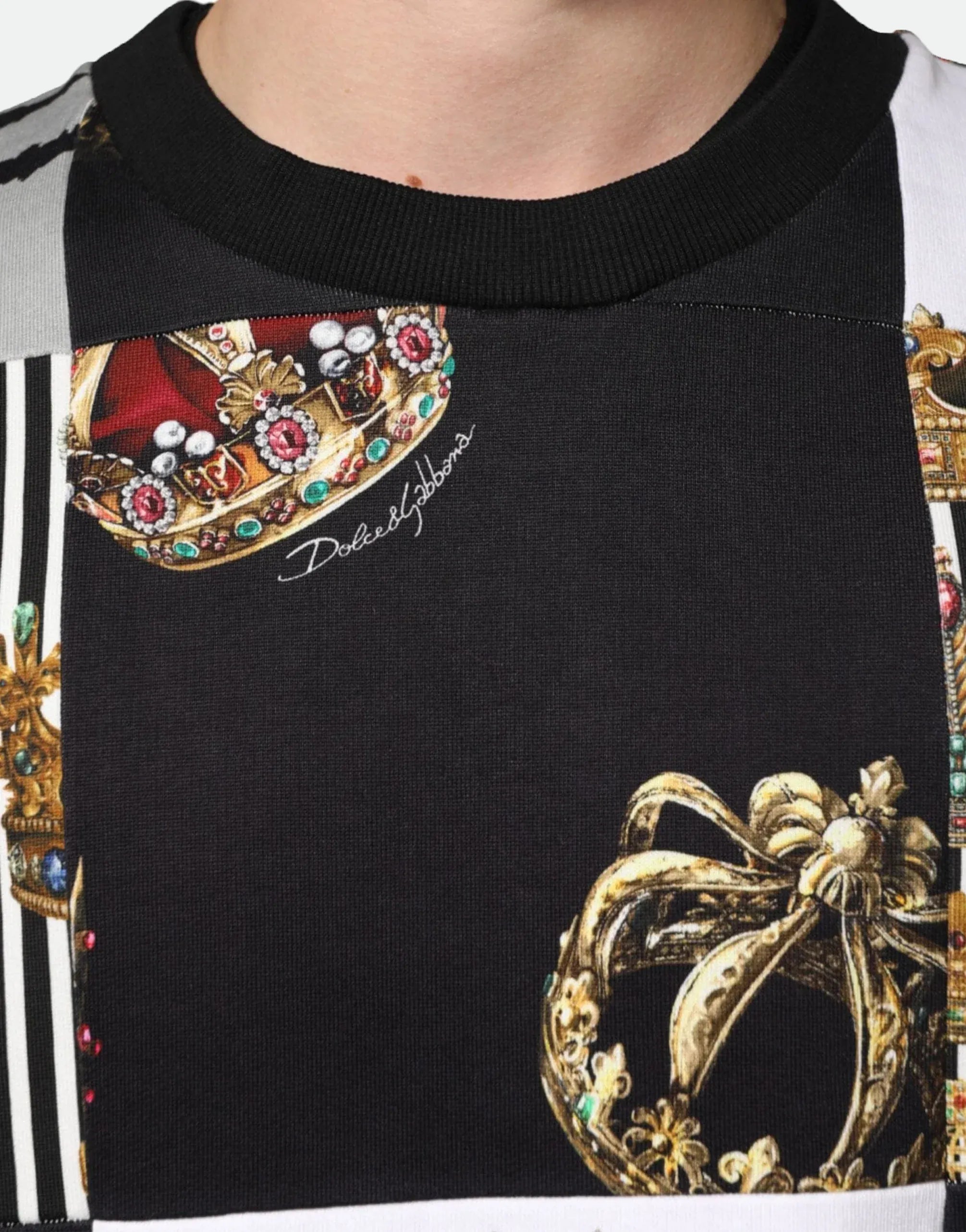 Dolce & Gabbana Multicolor Patchwork Crown Print Cotton Sweatshirt