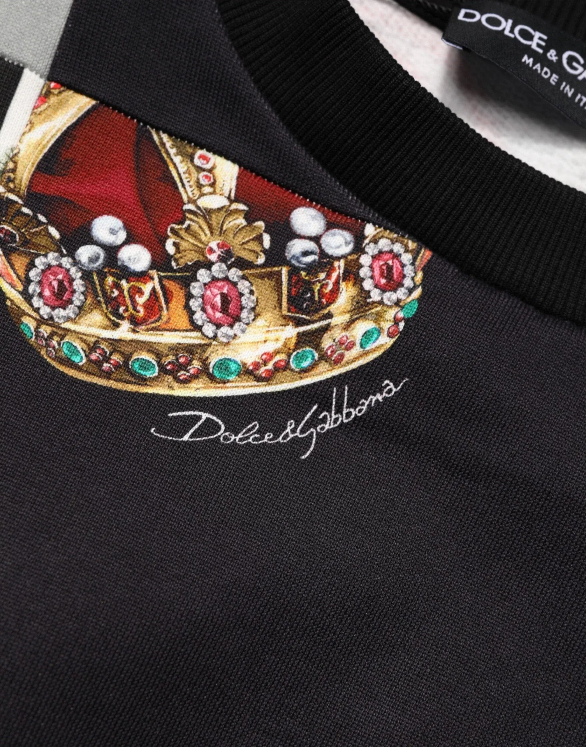 Dolce & Gabbana Multicolor Patchwork Crown Print Cotton Sweatshirt