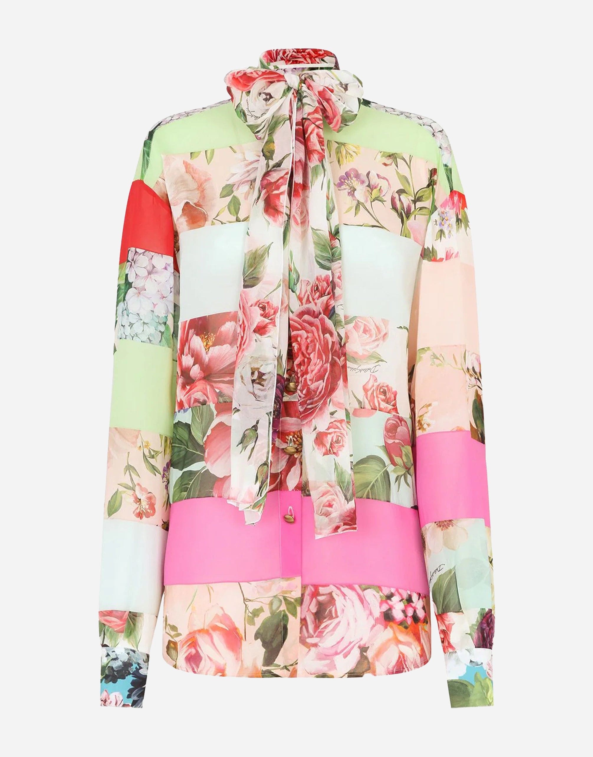 Dolce & Gabbana Multicolor Pussy-Bow Floral Shirt