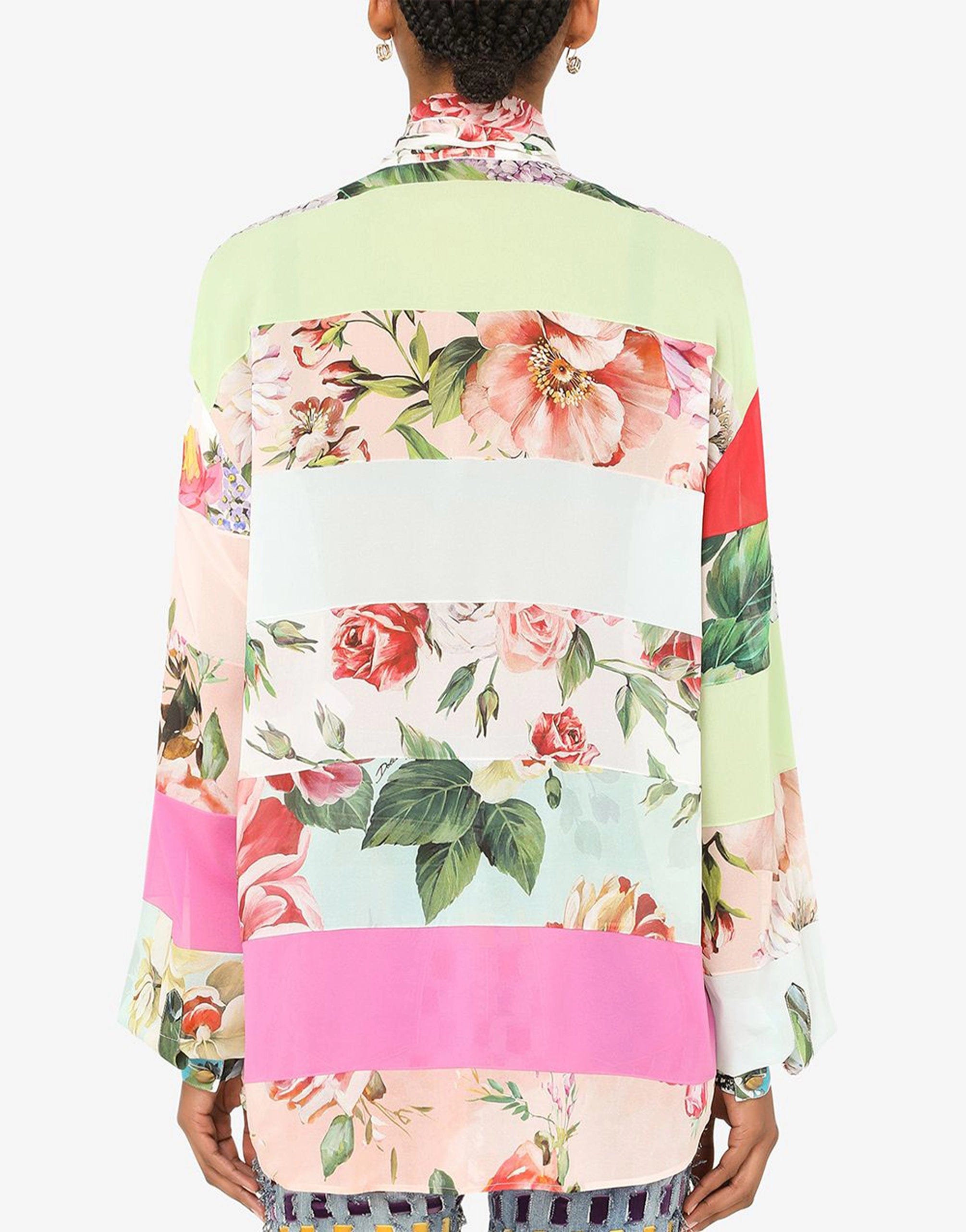 Dolce & Gabbana Multicolor Pussy-Bow Floral Shirt