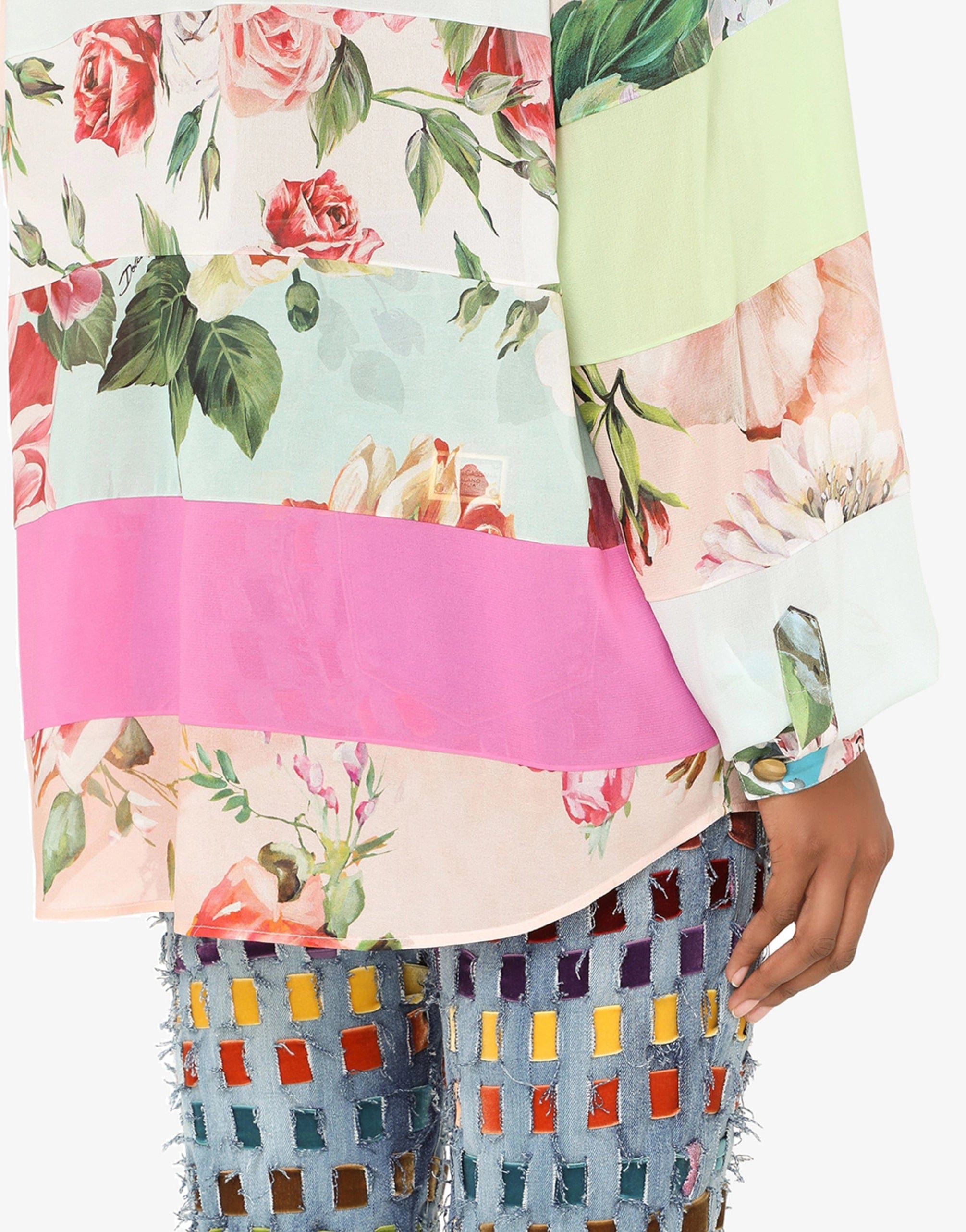 Dolce & Gabbana Multicolor Pussy-Bow Floral Shirt