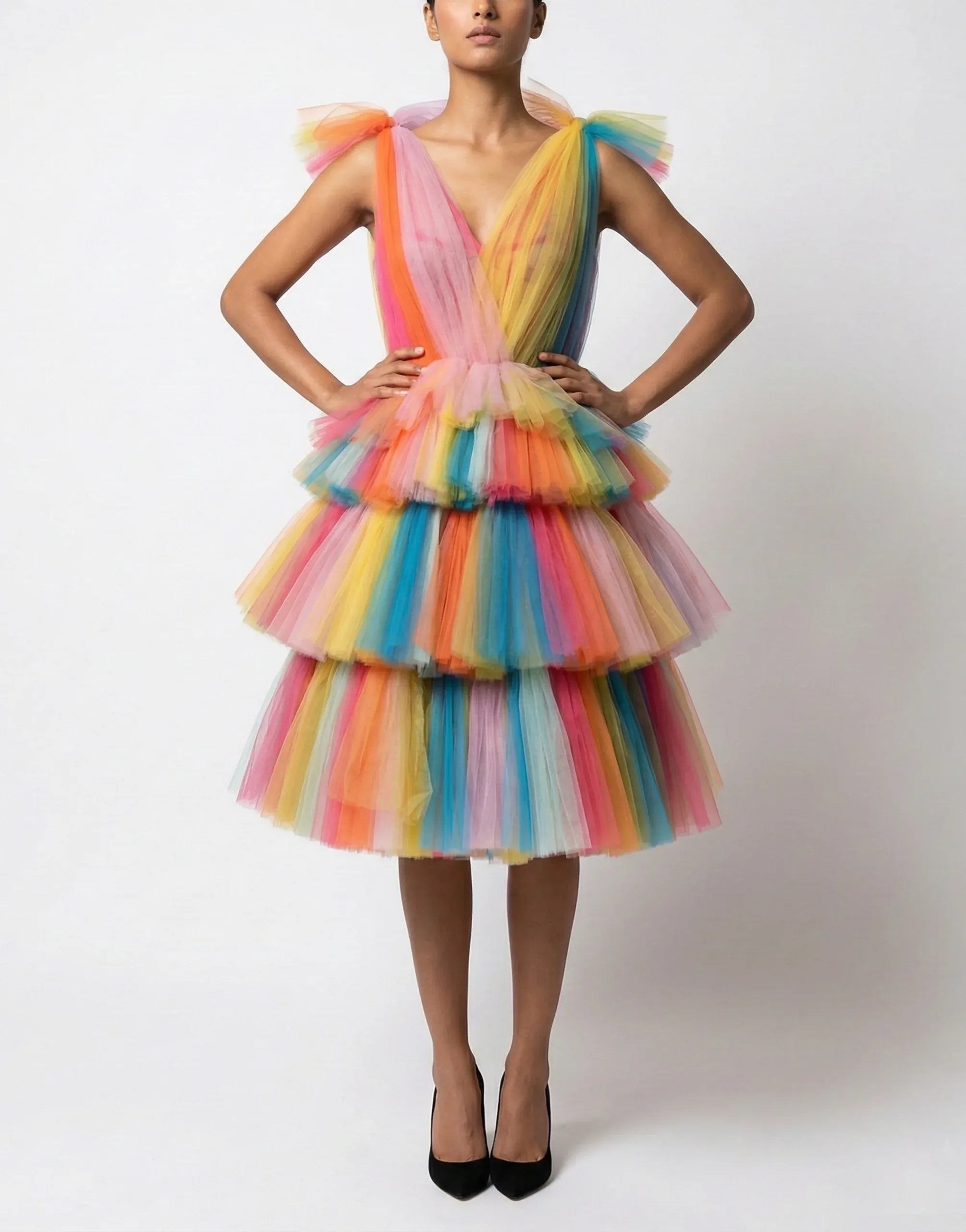 Dolce & Gabbana Multicolor Tiered Tulle Midi Dress