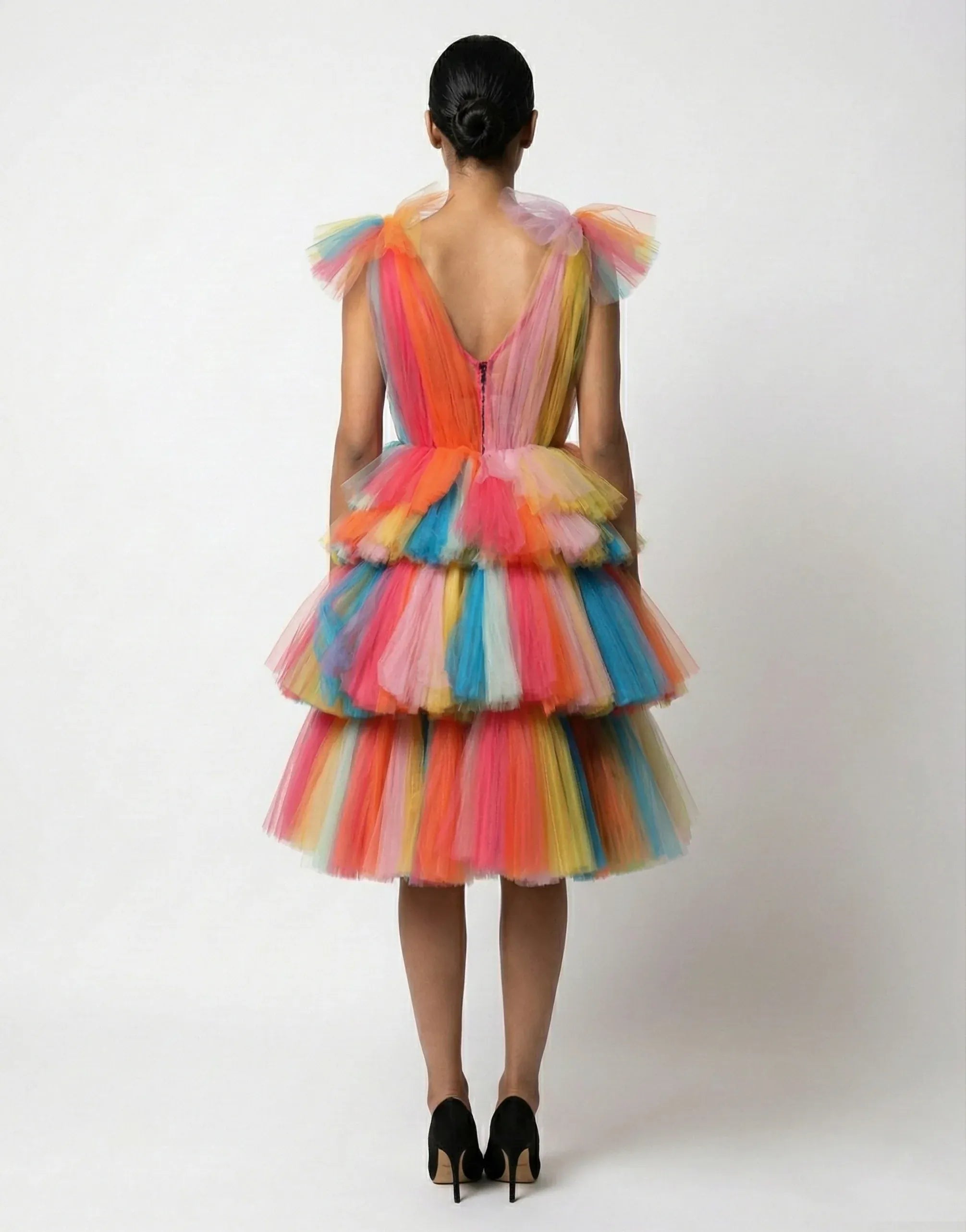 Dolce & Gabbana Multicolor Tiered Tulle Midi Dress