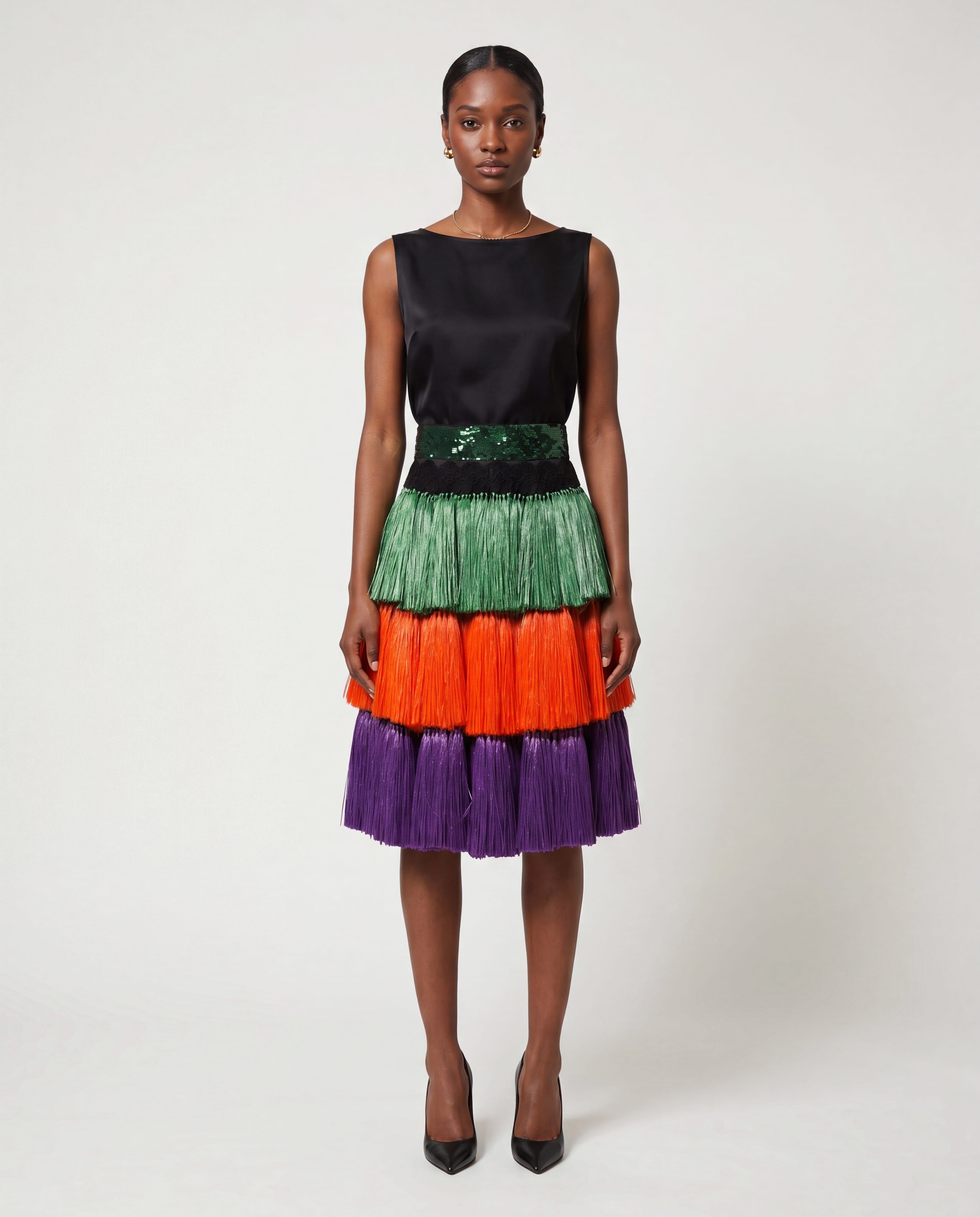 Dolce & Gabbana Multicolour Tiered Fringe Embellished Midi Skirt - alternate view