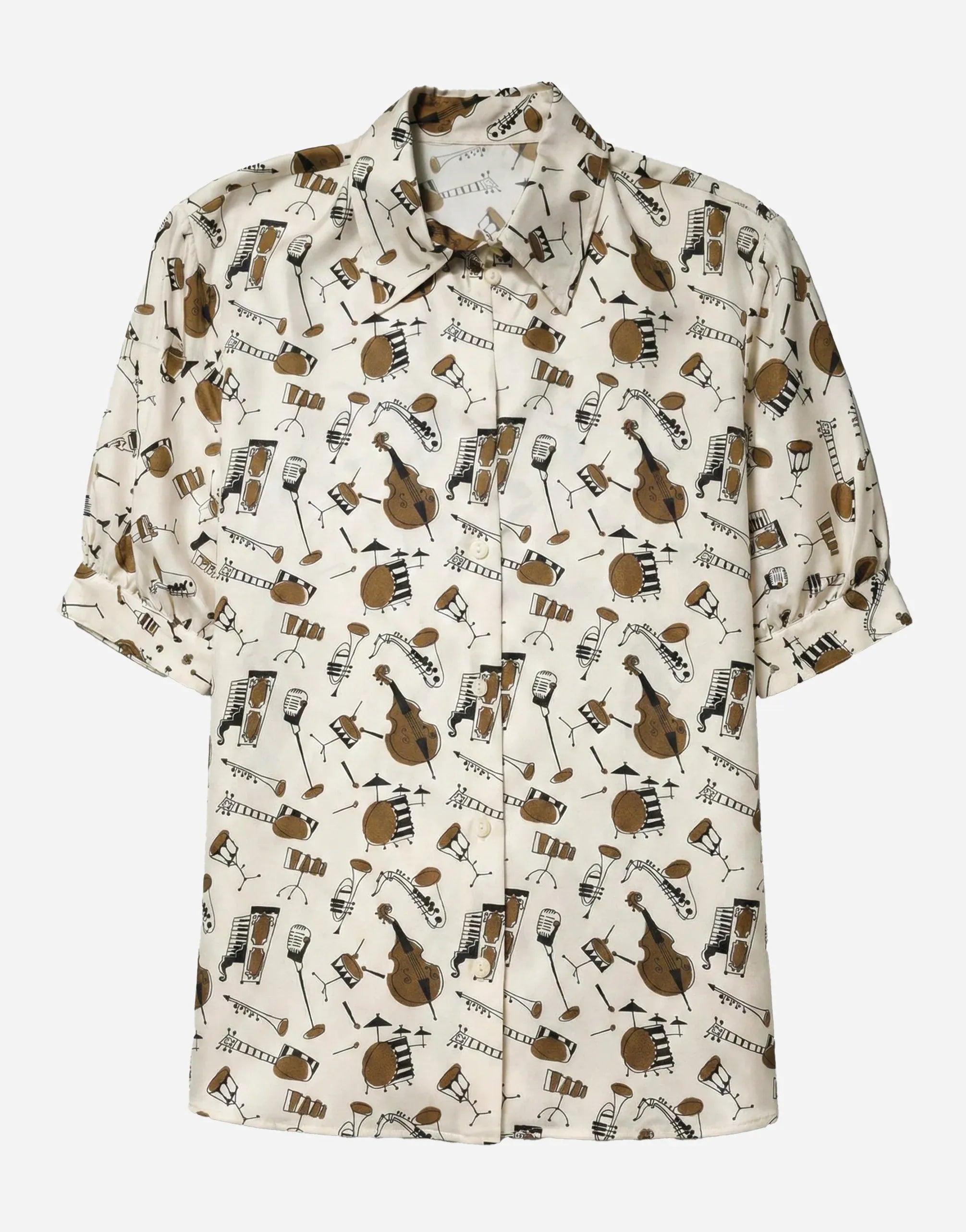 Dolce & Gabbana Musical Instrument Print Short-Sleeve Silk Shirt