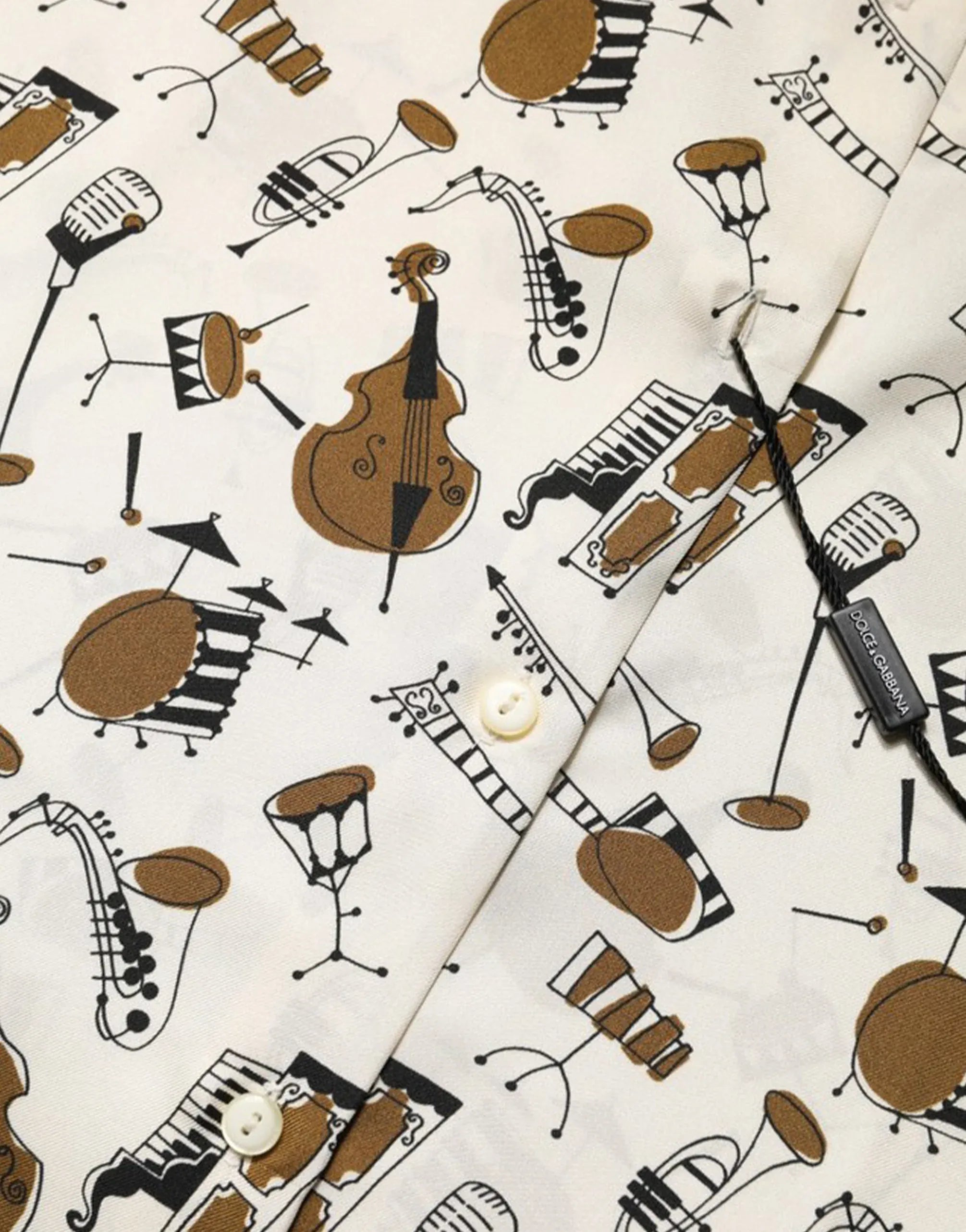 Dolce & Gabbana Musical Instrument Print Short-Sleeve Silk Shirt