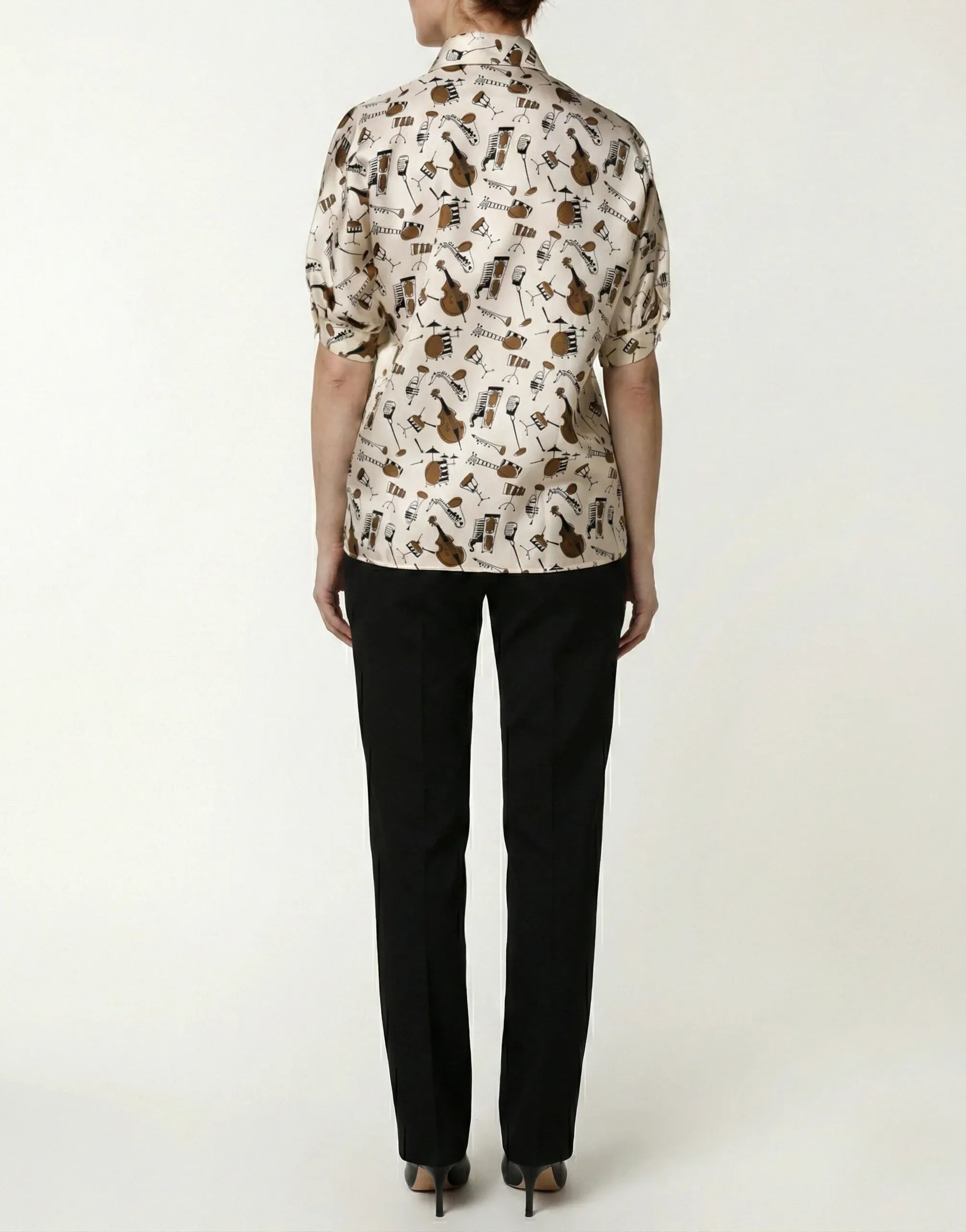 Dolce & Gabbana Musical Instrument Print Short-Sleeve Silk Shirt