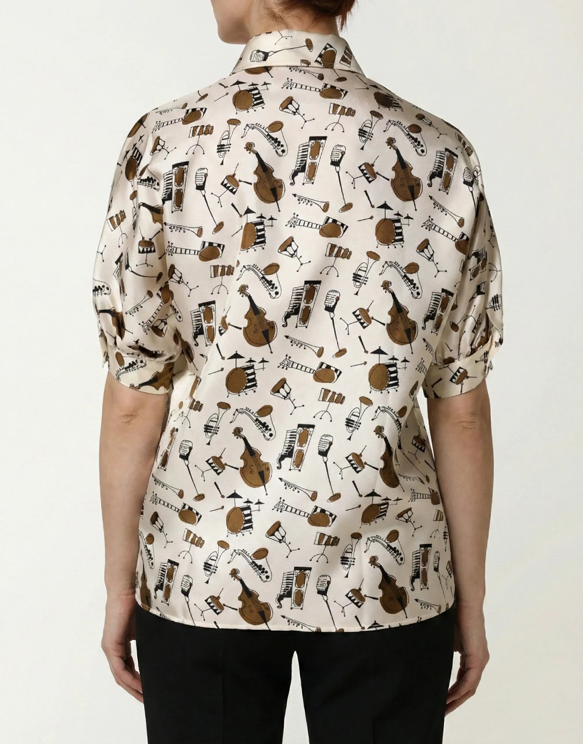 Dolce & Gabbana Musical Instrument Print Short-Sleeve Silk Shirt
