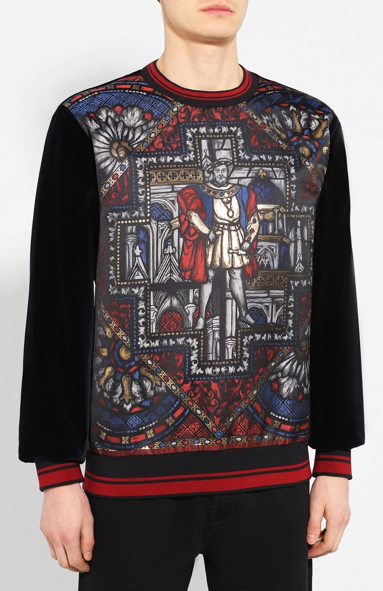 Dolce & Gabbana Napoleon Print Velvet Sweatshirt | Sendegaro