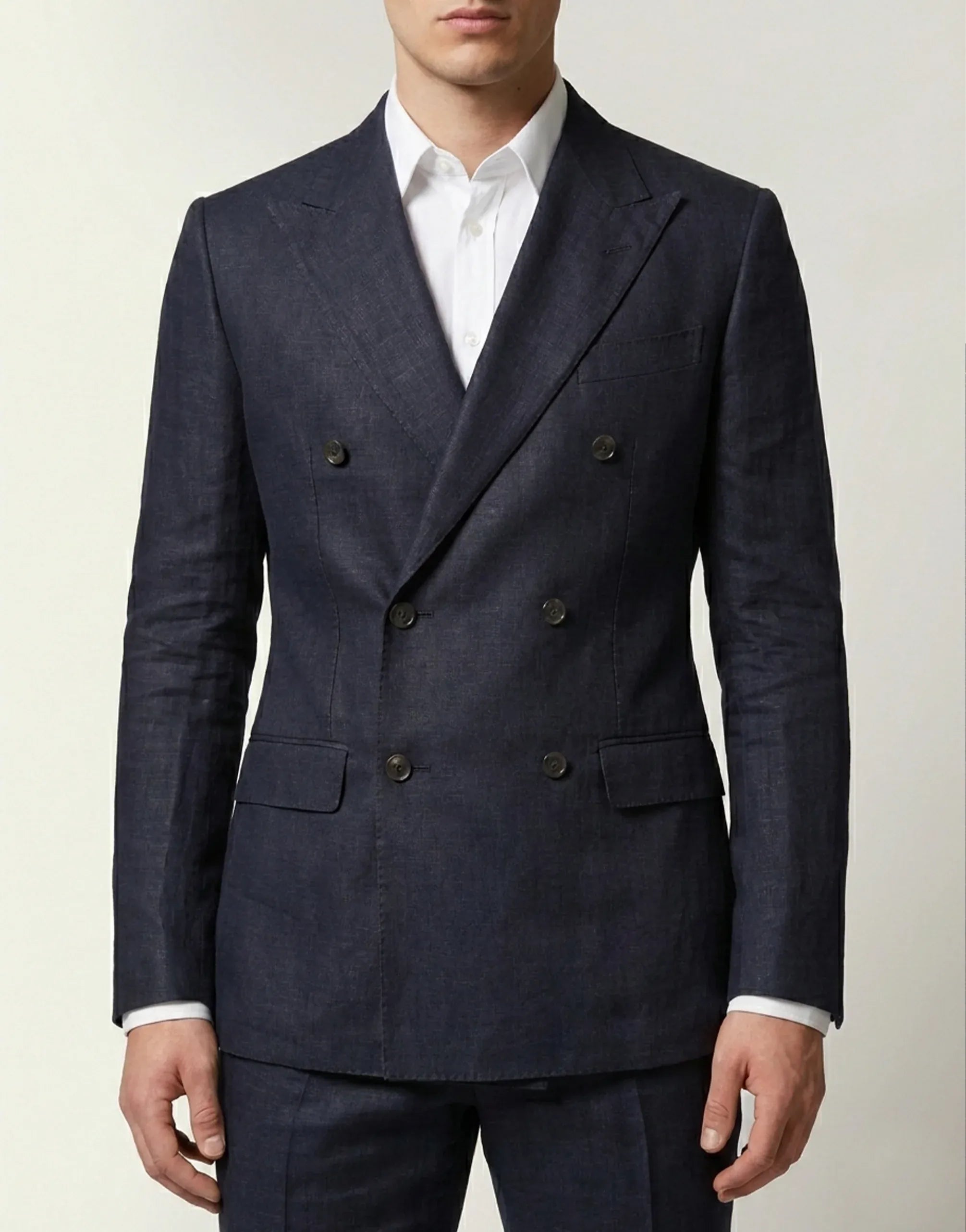 Dolce & Gabbana Navy Double-Breasted Linen Tailored Suit