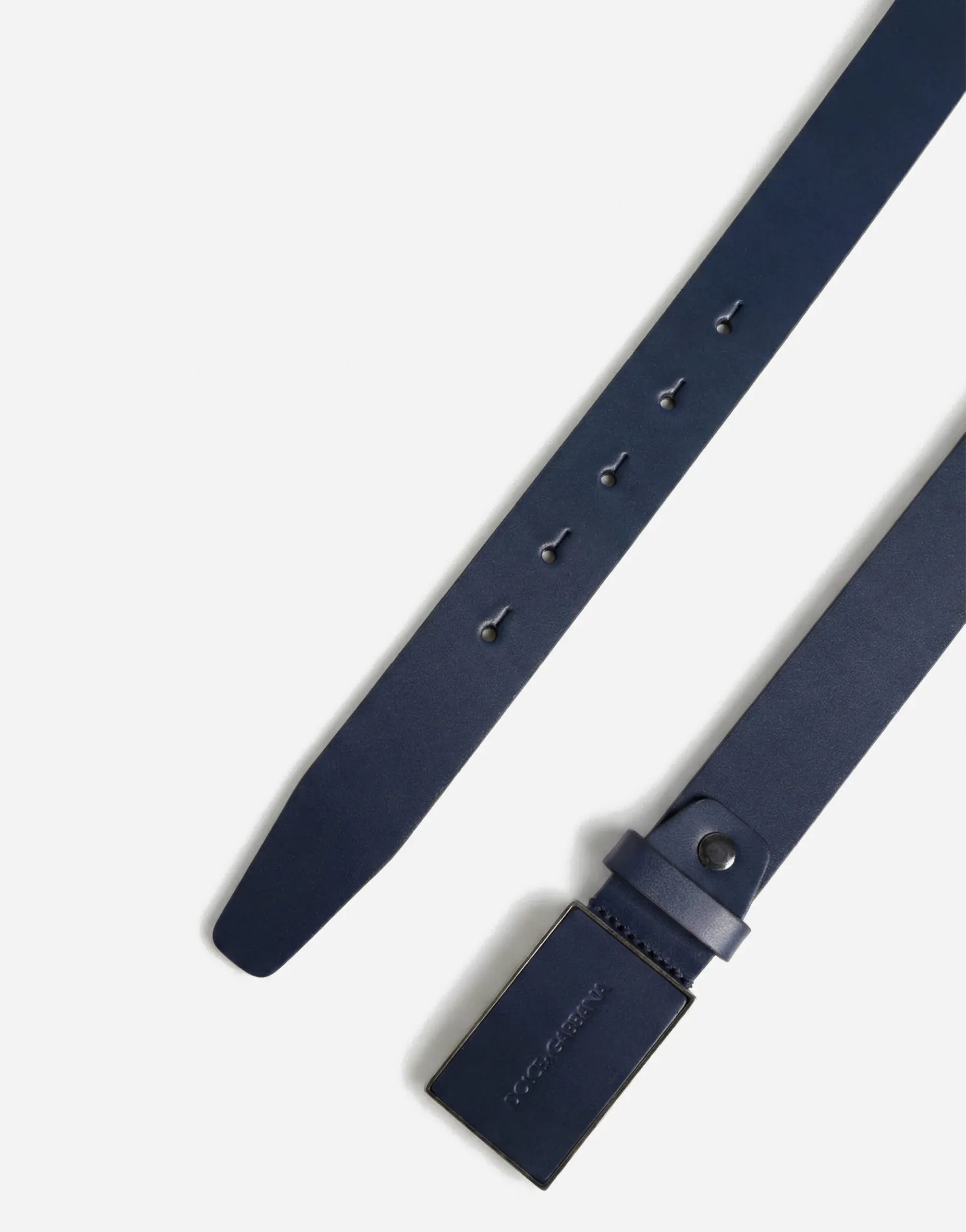 Dolce & Gabbana Navy Leather Logo Plaque Belt