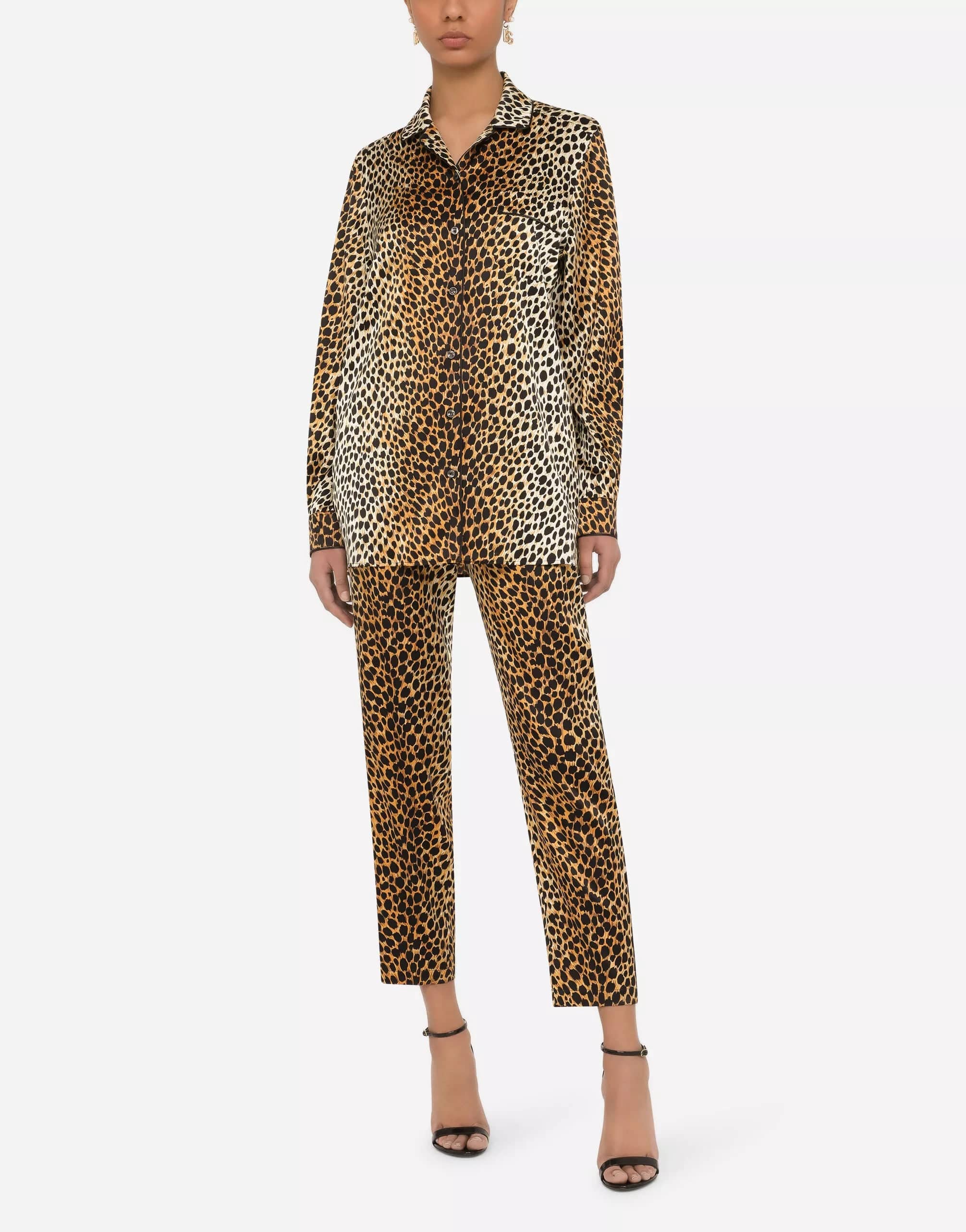 Dolce & Gabbana Ocelot-Print Satin Pajama Shirt