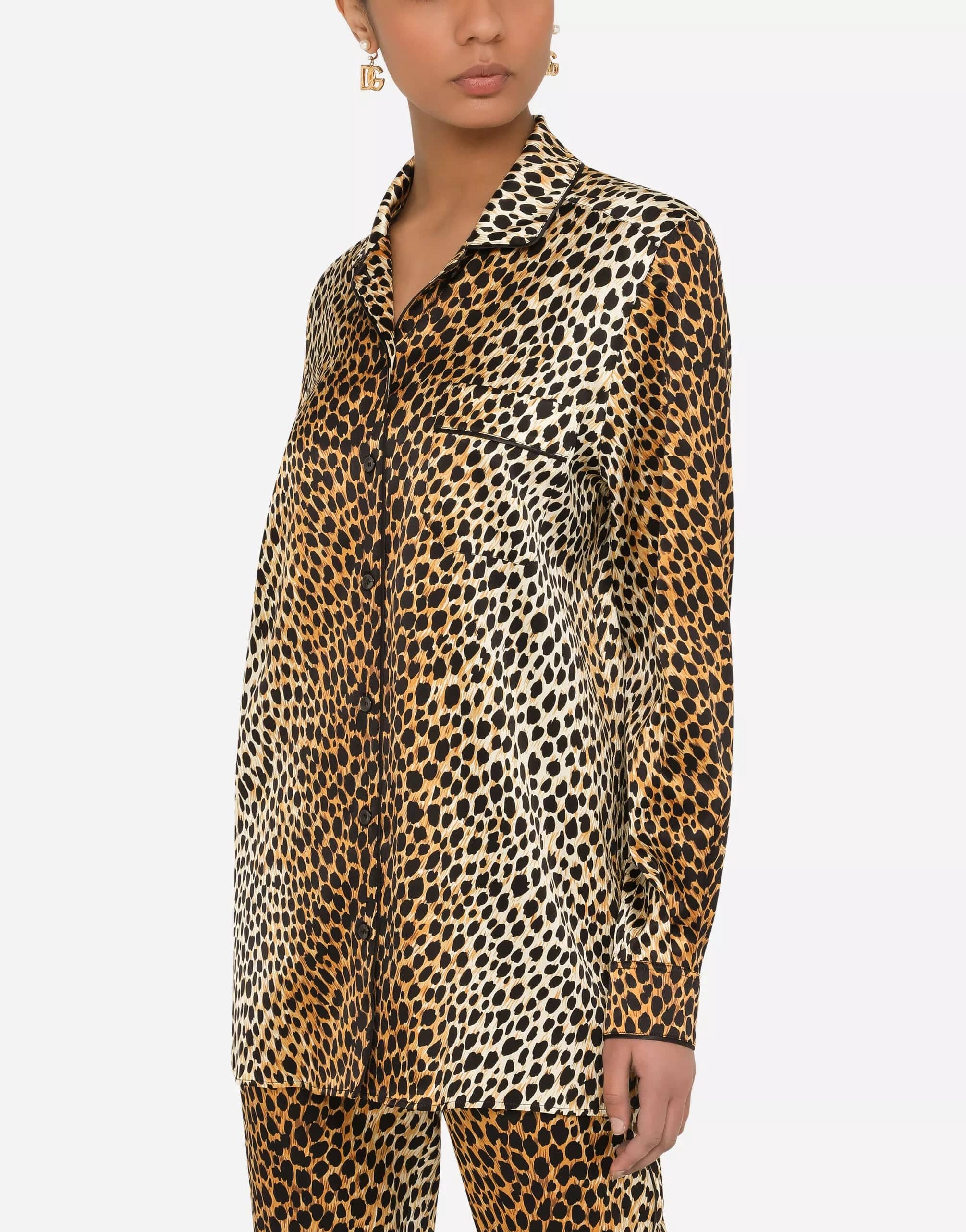 Dolce & Gabbana Ocelot-Print Satin Pajama Shirt