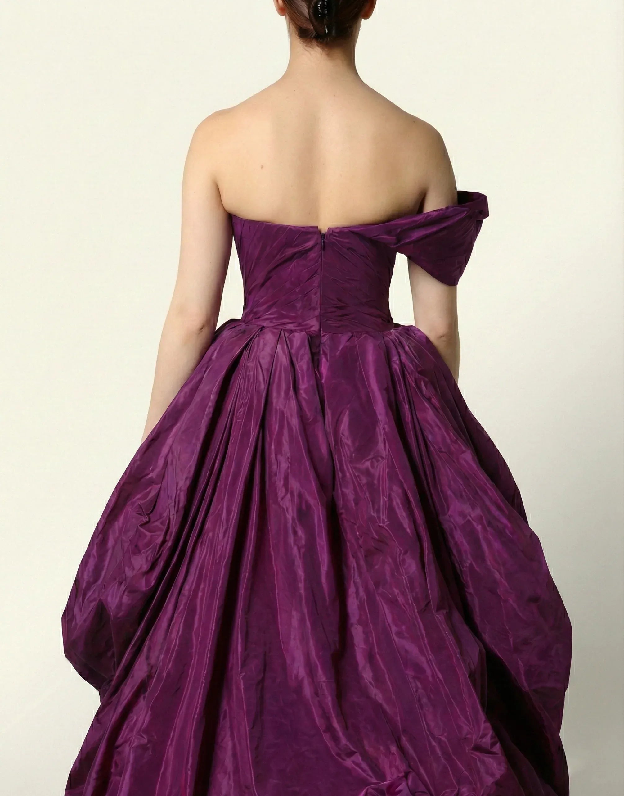 Dolce & Gabbana Off-Shoulder Silk Taffeta High-Low Ball Gown