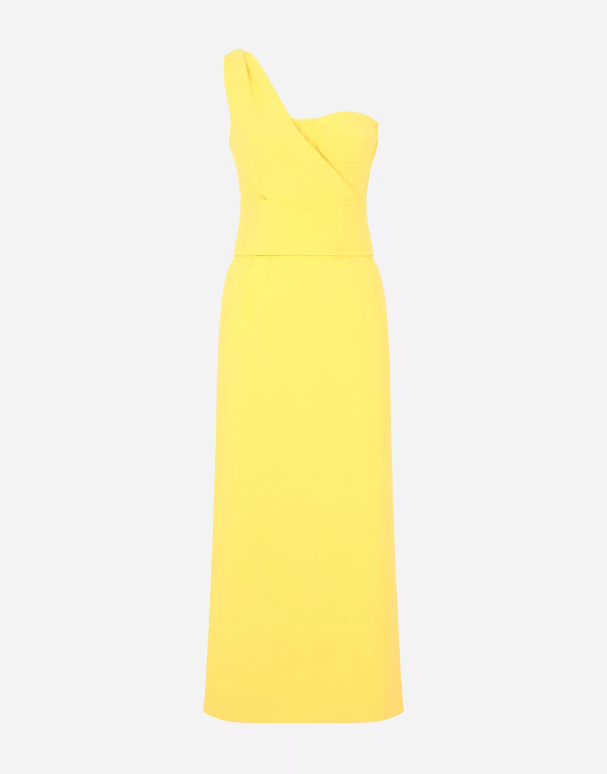 open lace back dress Dolce & Gabbana Yellow One Shoulder Slit Sheath Midi Women's Dress  (Pre-Owned) IT40|S / Yellow main image 1