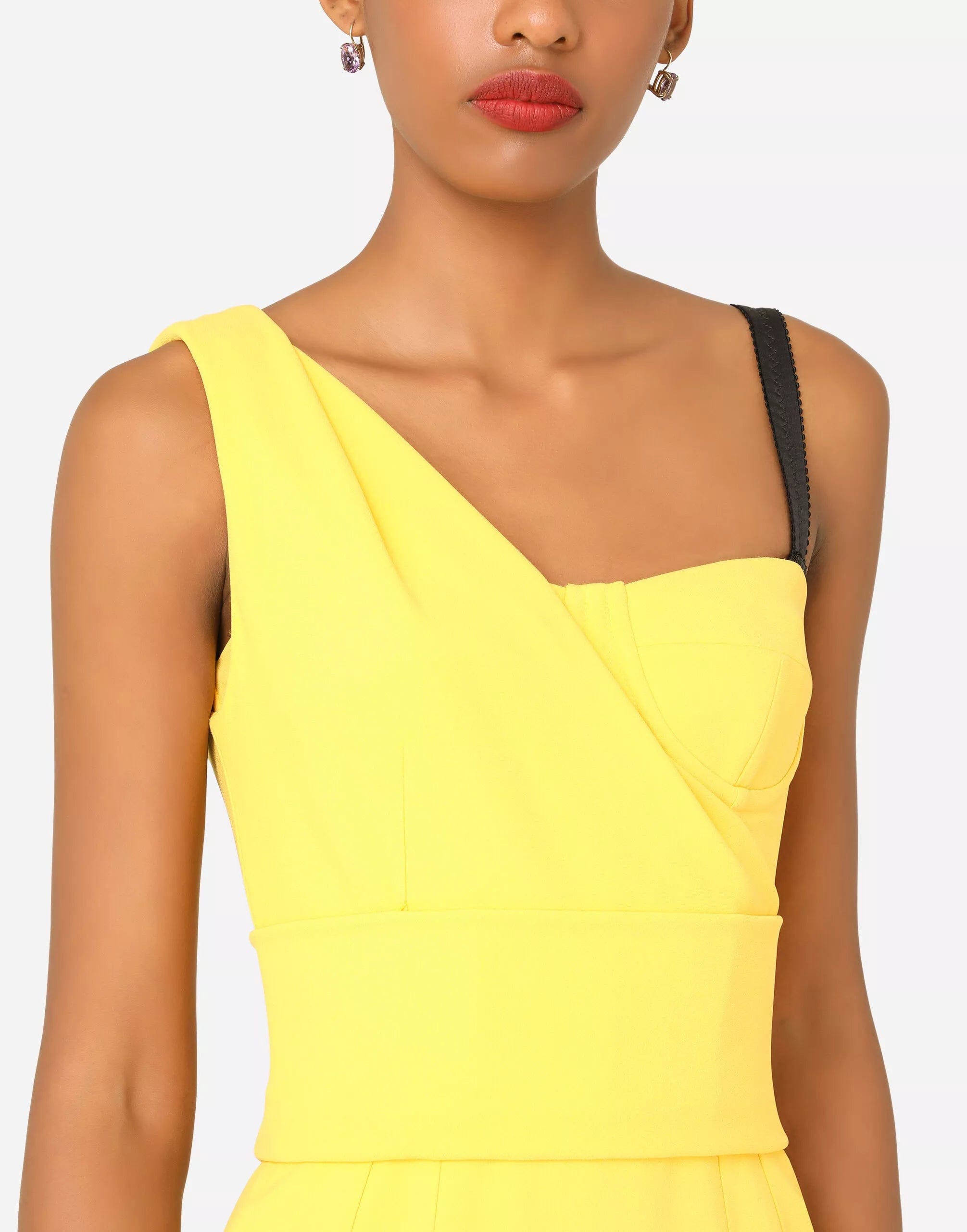 Dolce & Gabbana Yellow One Shoulder Side Slit Midi Dress