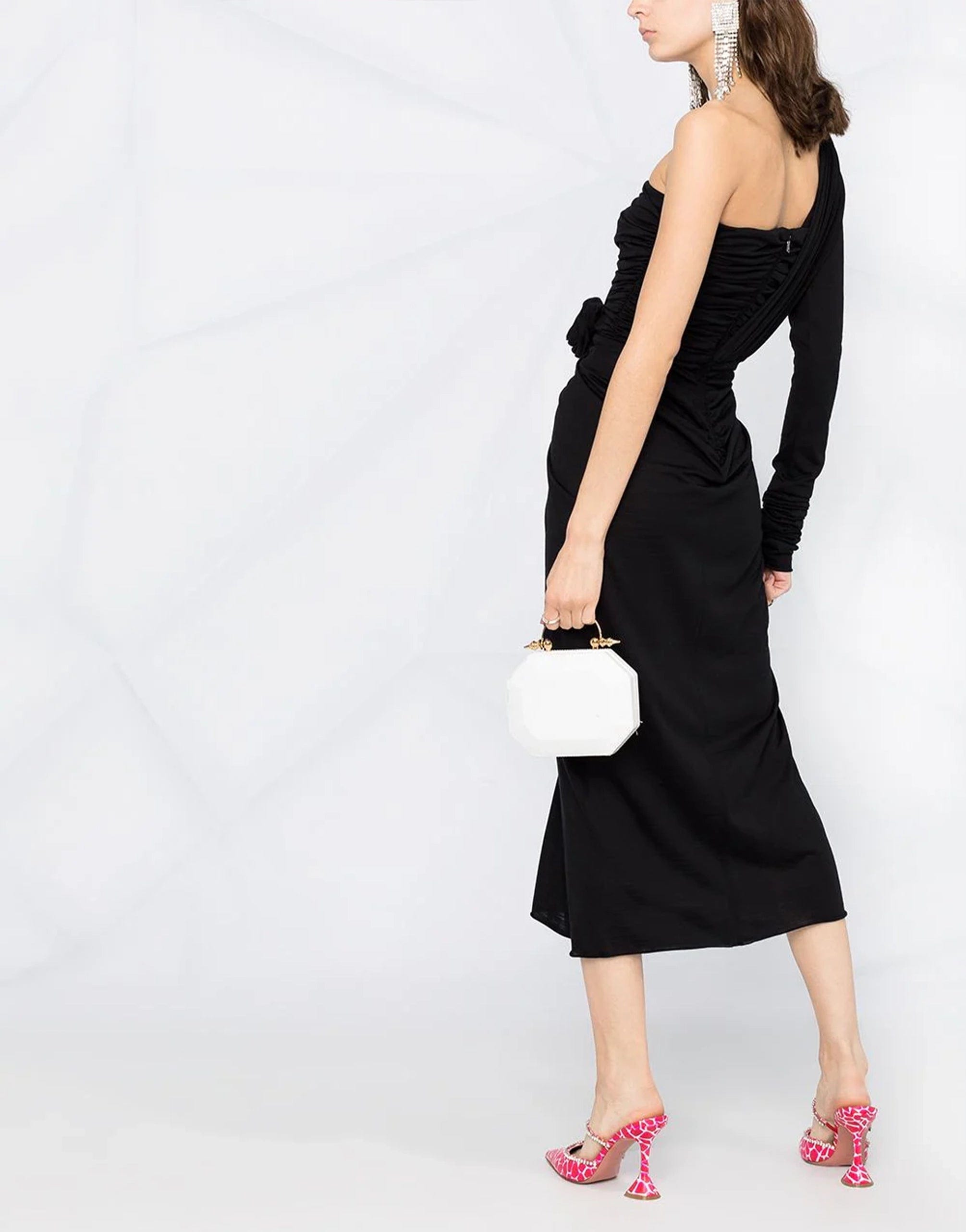 Dolce & Gabbana One Shoulder Draped Midi Dress