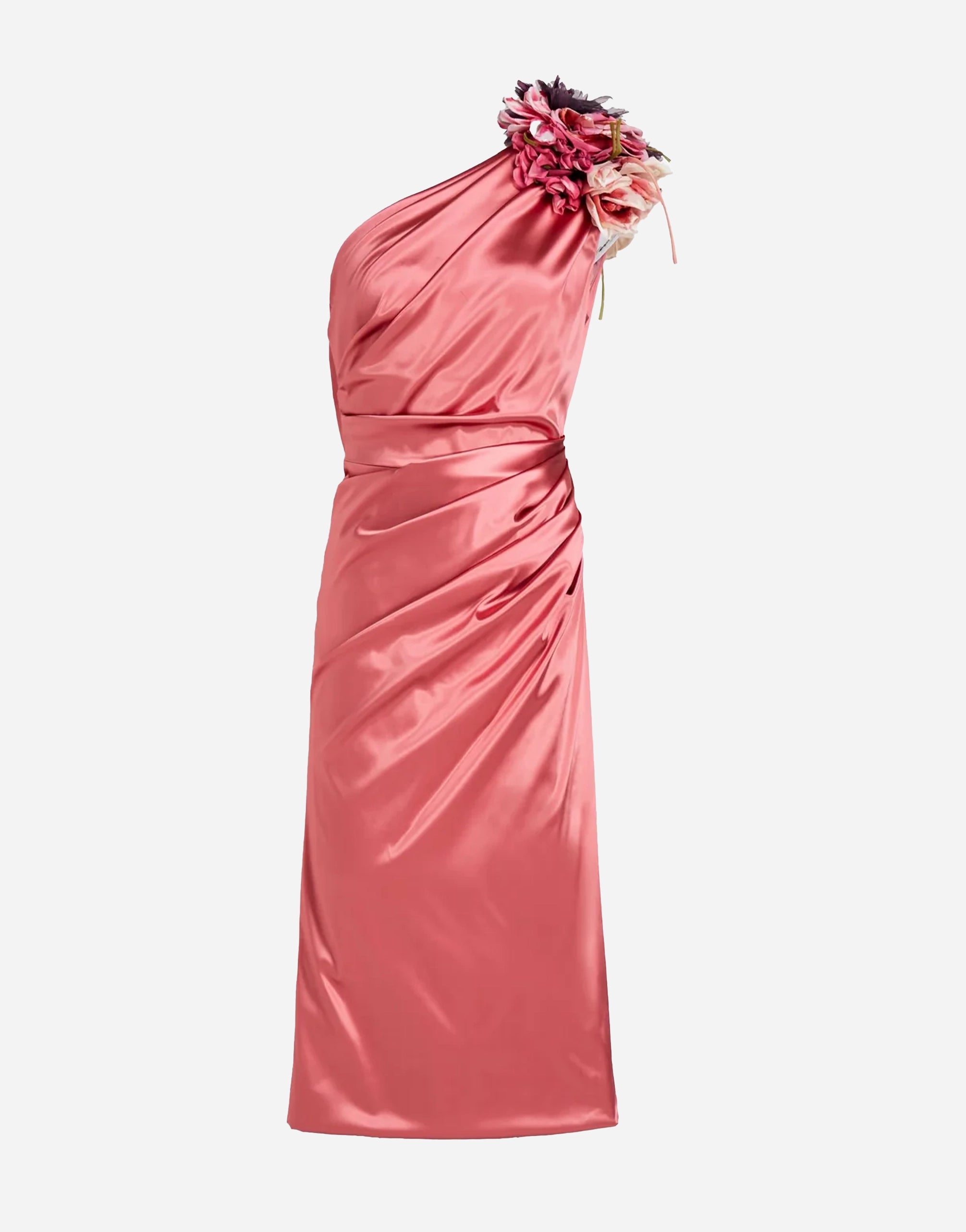Dolce & Gabbana One-Shoulder Floral-Appliquéd Midi Dress