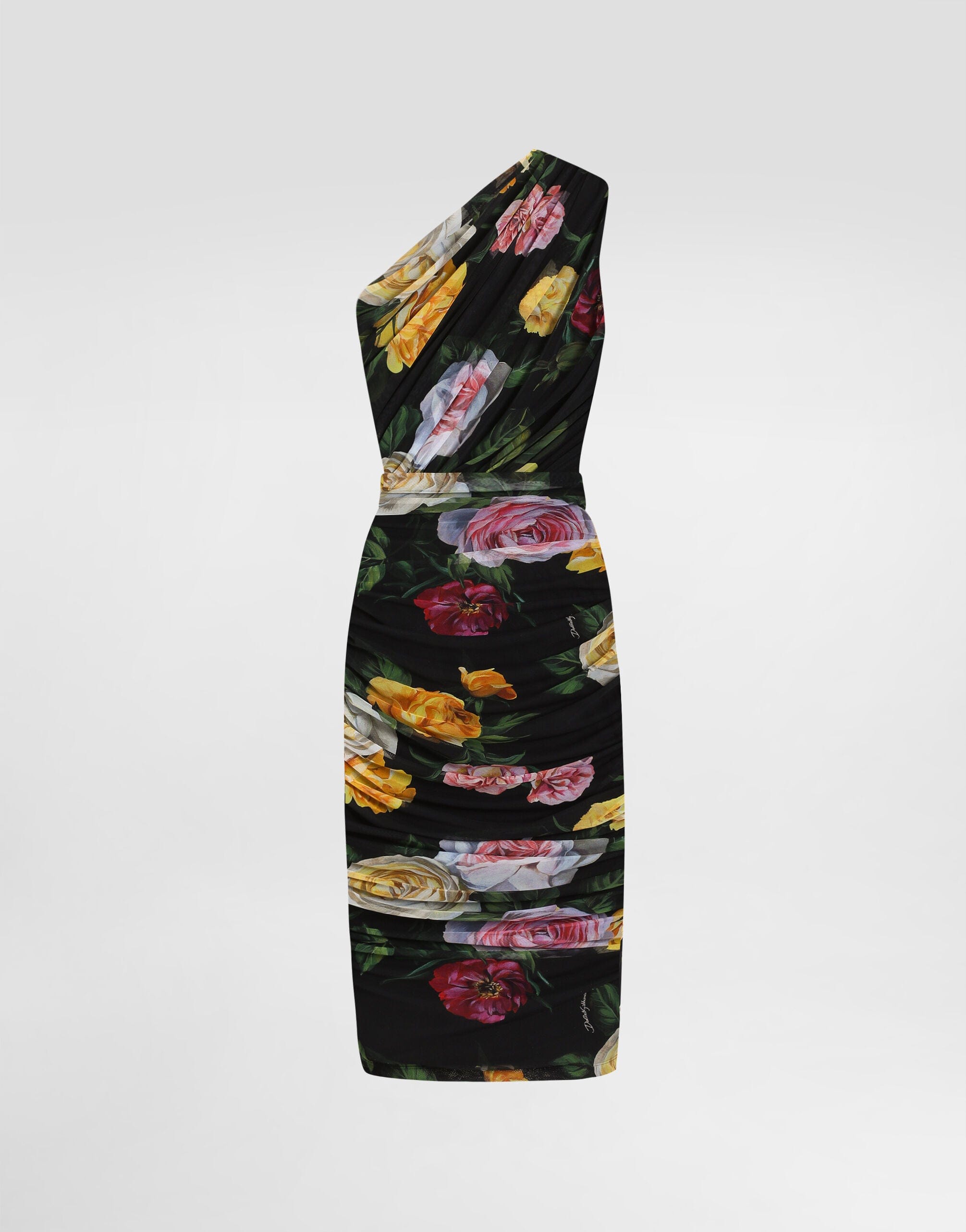 Dolce & Gabbana One-Shoulder Peony And Rose Print Dress