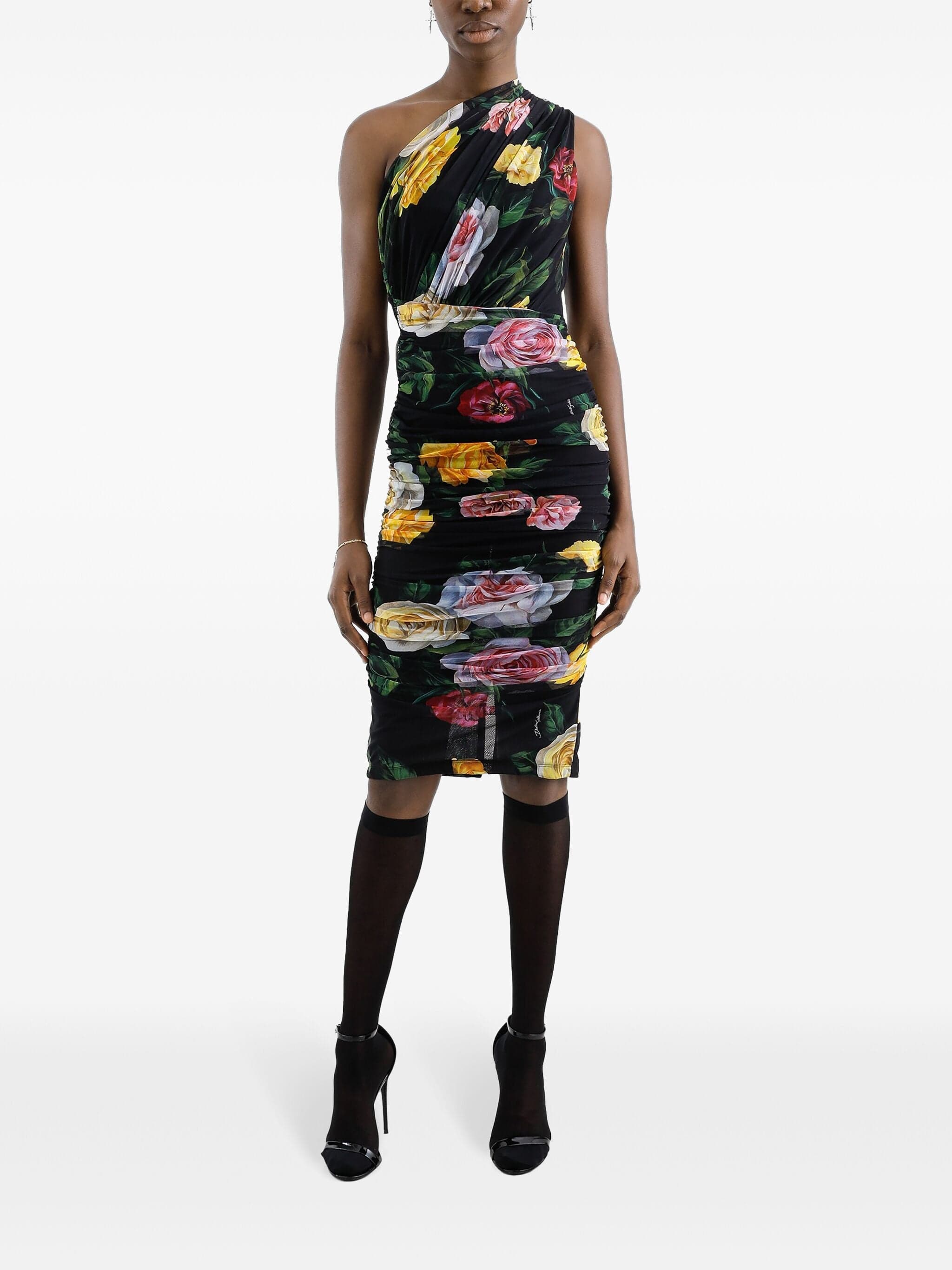 Dolce & Gabbana One-Shoulder Peony And Rose Print Dress