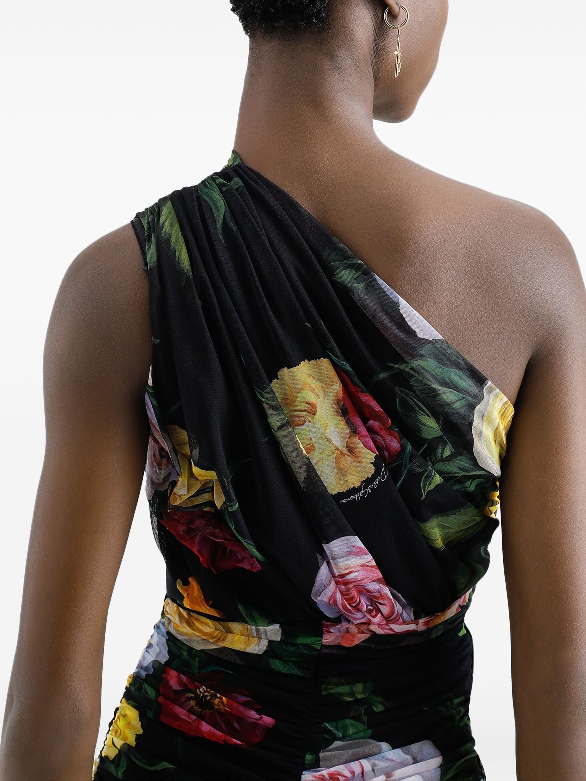 Dolce & Gabbana One-Shoulder Peony And Rose Print Dress