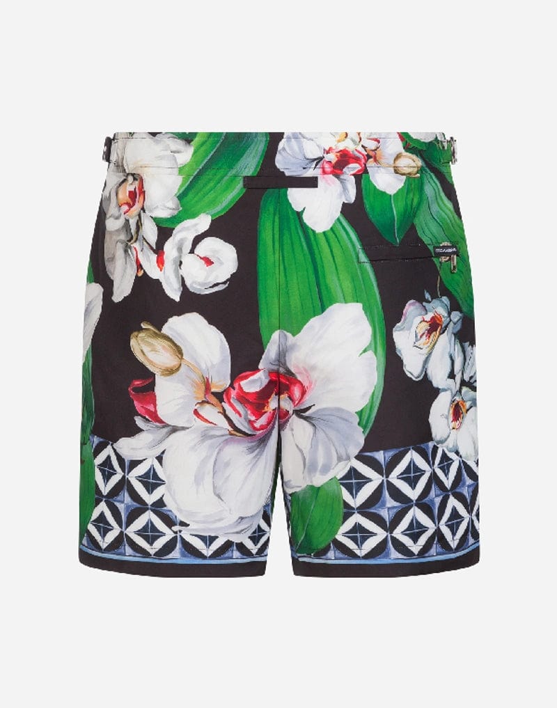 Dolce & Gabbana Orchid Print Mid-Length Swimming Trunks