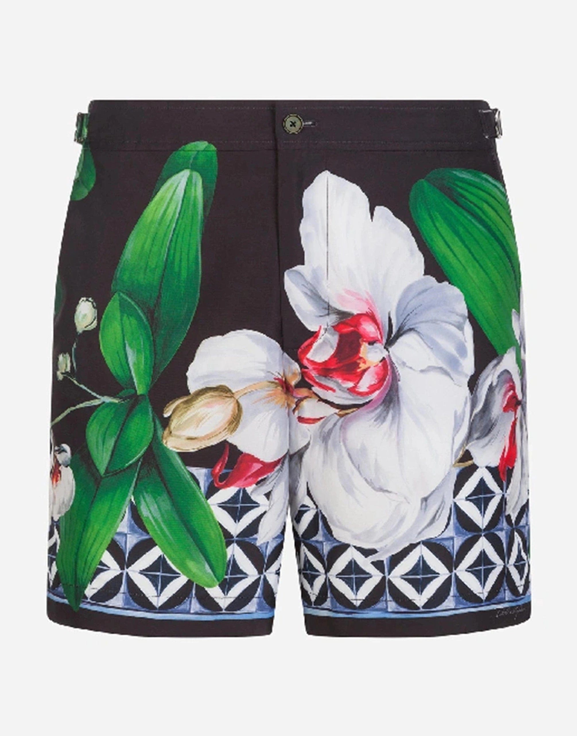 Dolce & Gabbana Orchid Print Mid-Length Swimming Trunks