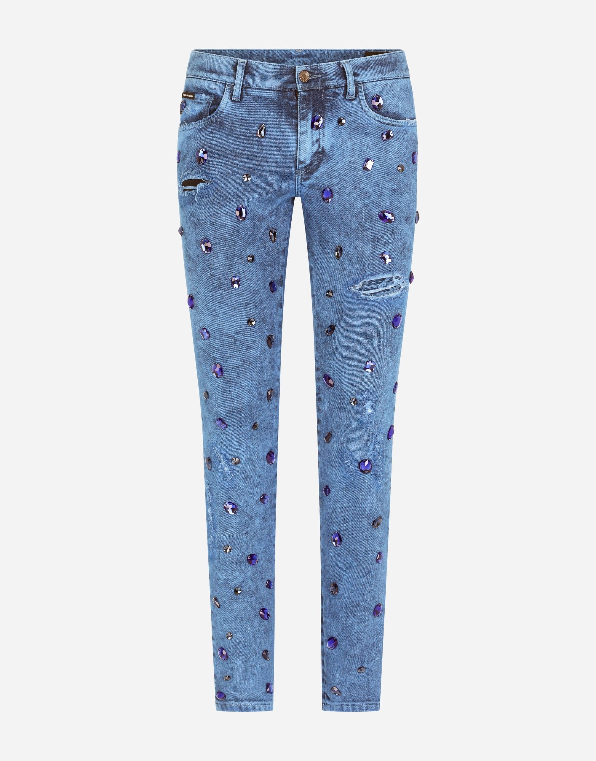Over-Dyed Skinny Stretch Jeans With Crystals
