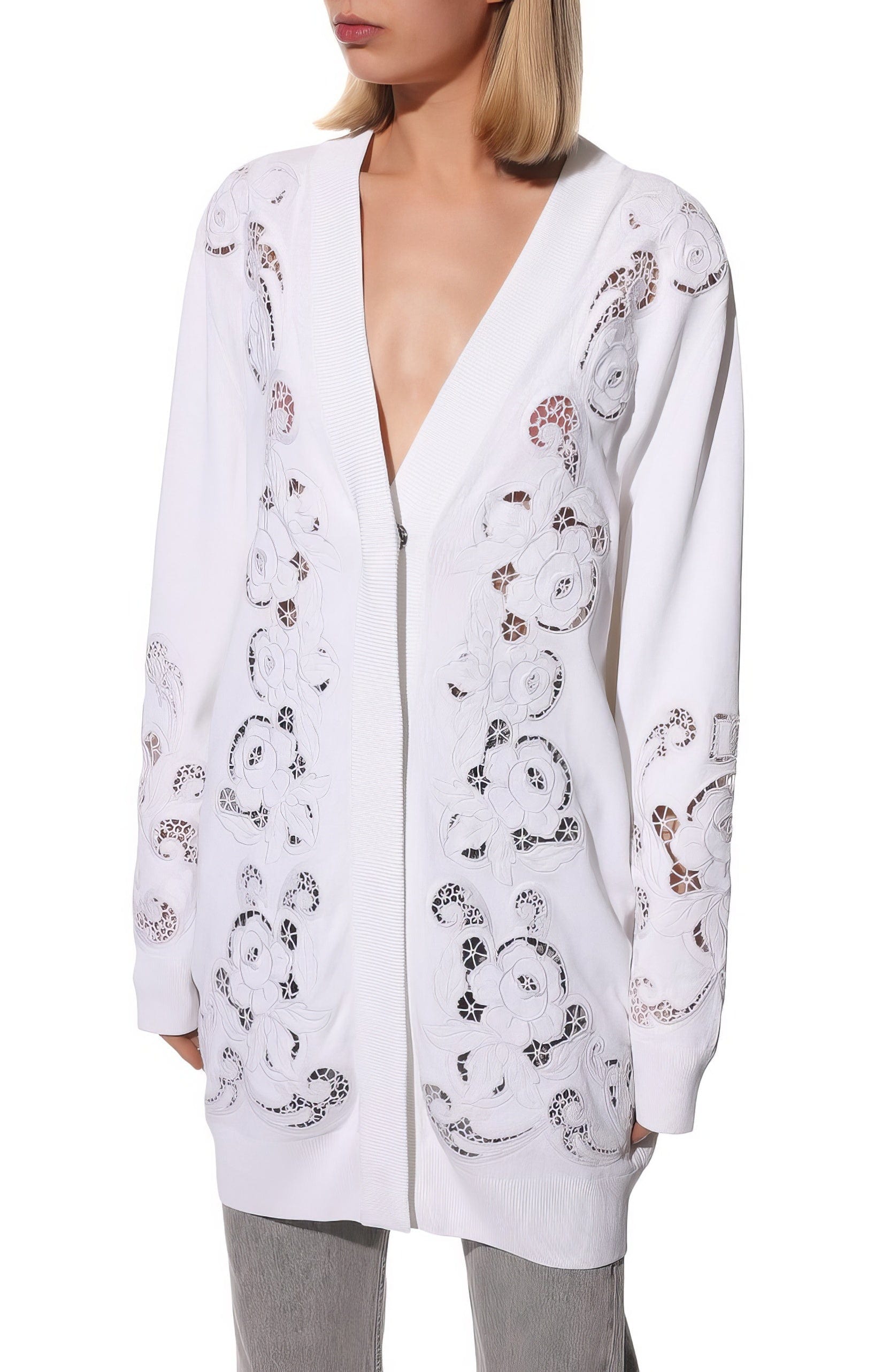 Dolce & Gabbana Oversize Viscose Cardigan With Openwork Embroidery