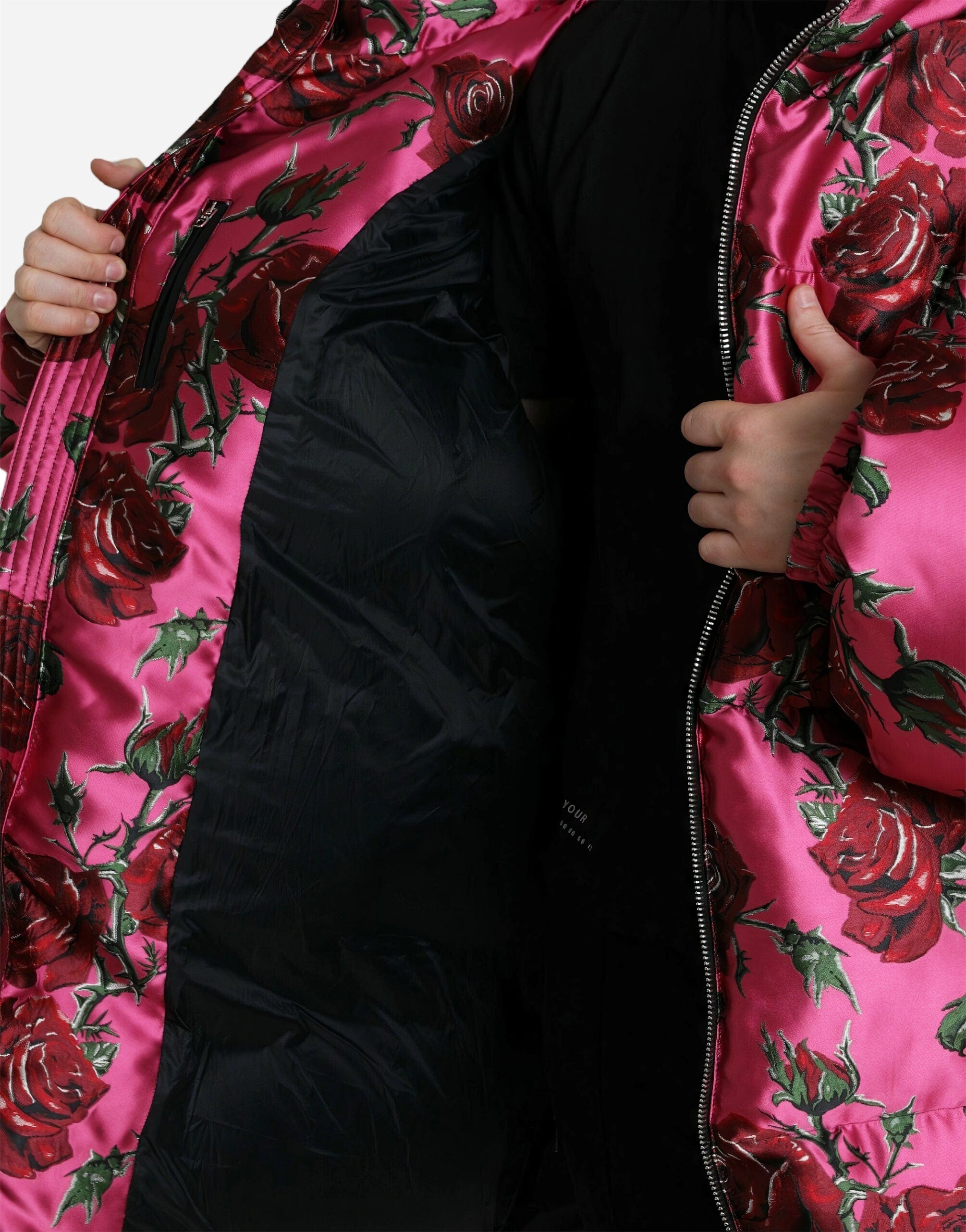 Oversized Padded Jacket With Rose Embroidery