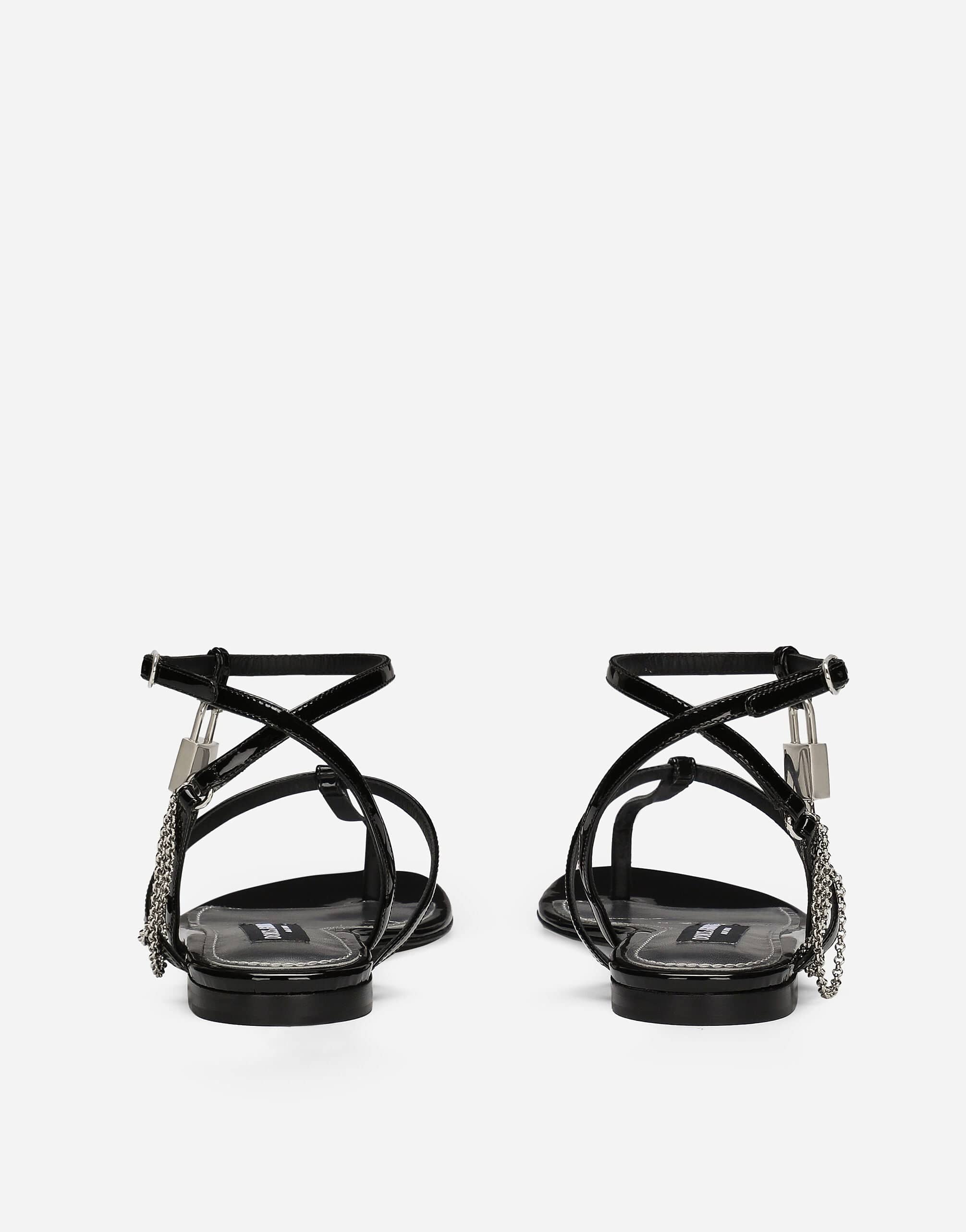 Dolce & Gabbana Padlock Patent-Leather Flat Sandals