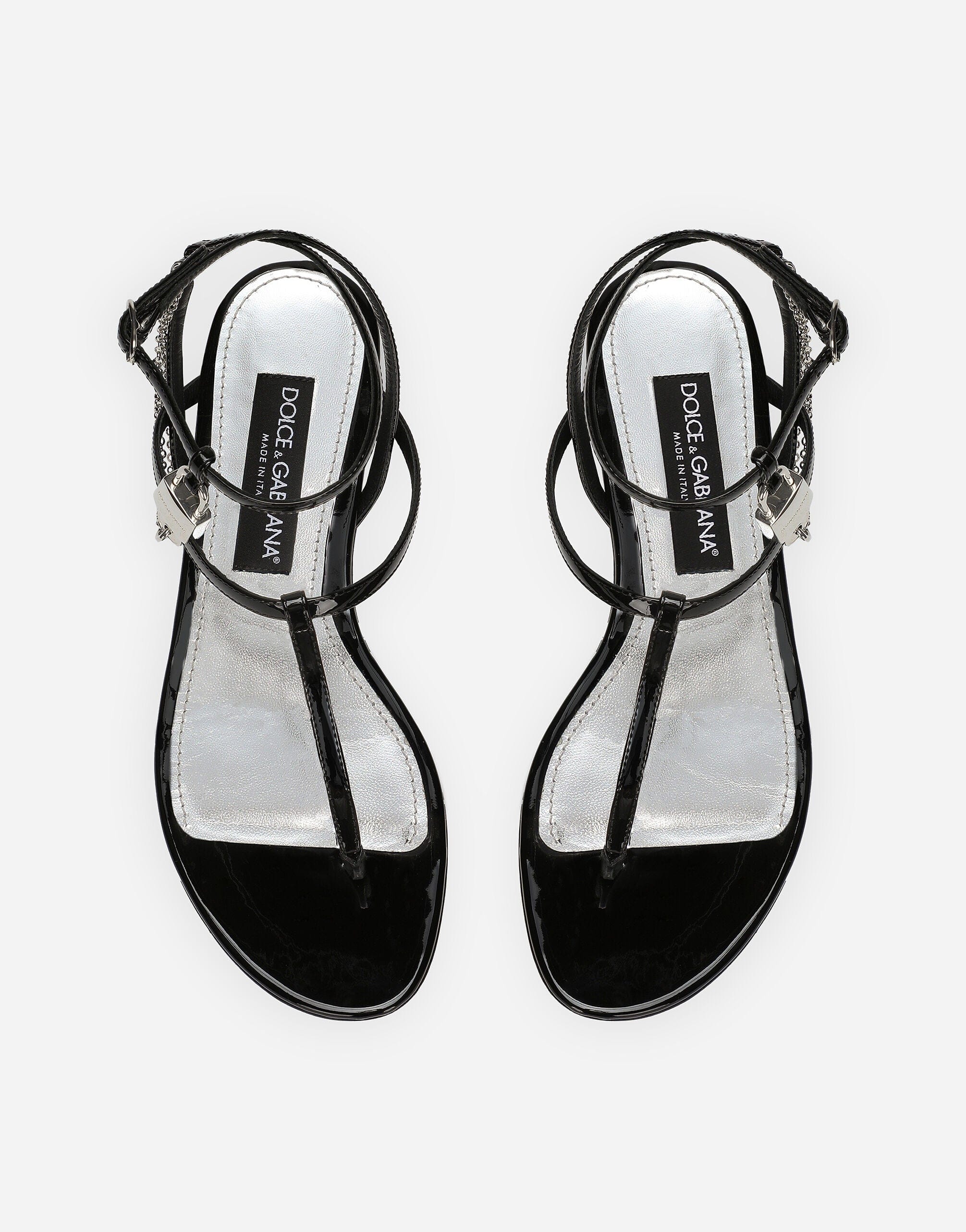 Dolce & Gabbana Padlock Patent-Leather Flat Sandals