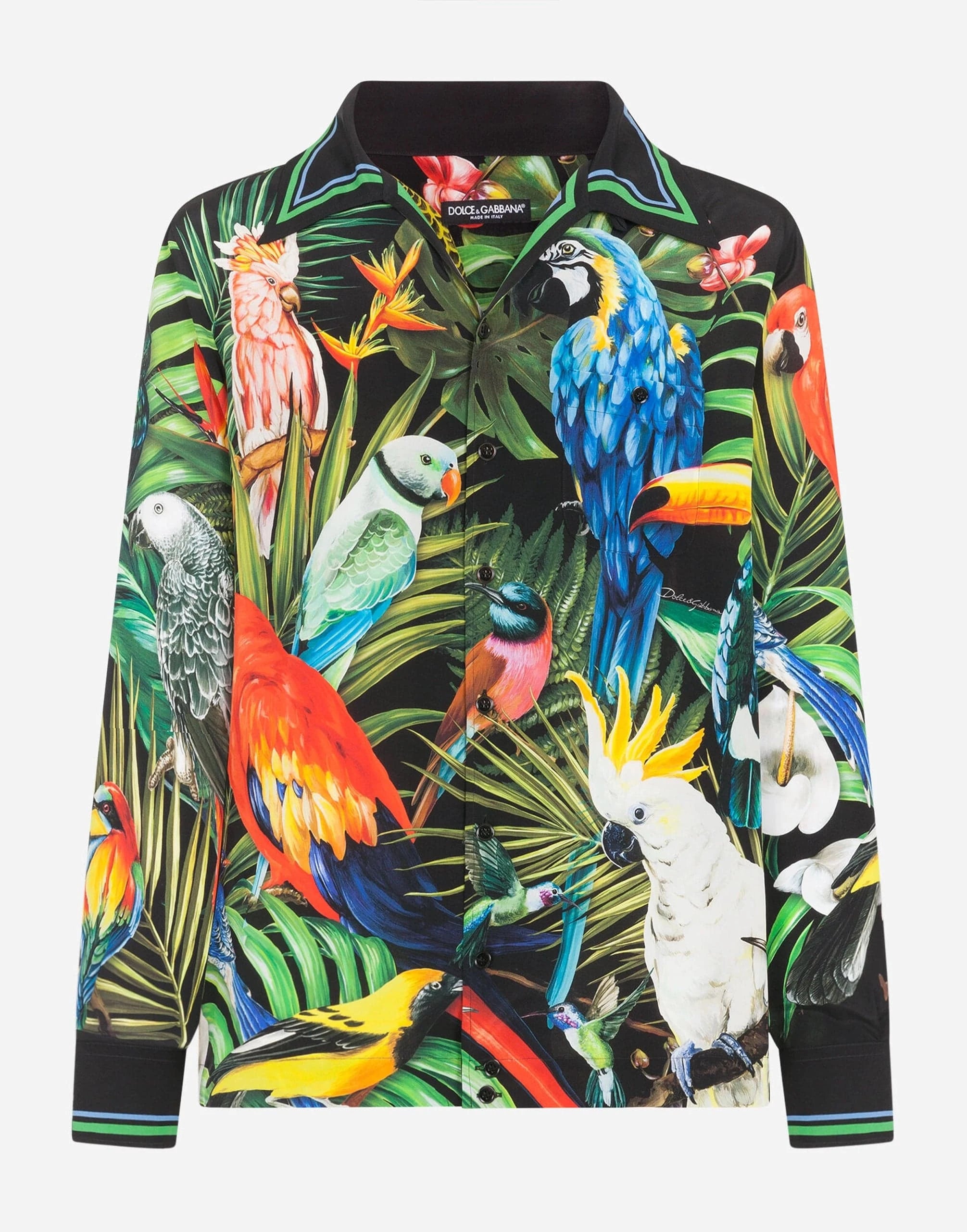 Dolce & Gabbana Parrot-Print Silk Hawaii Shirt