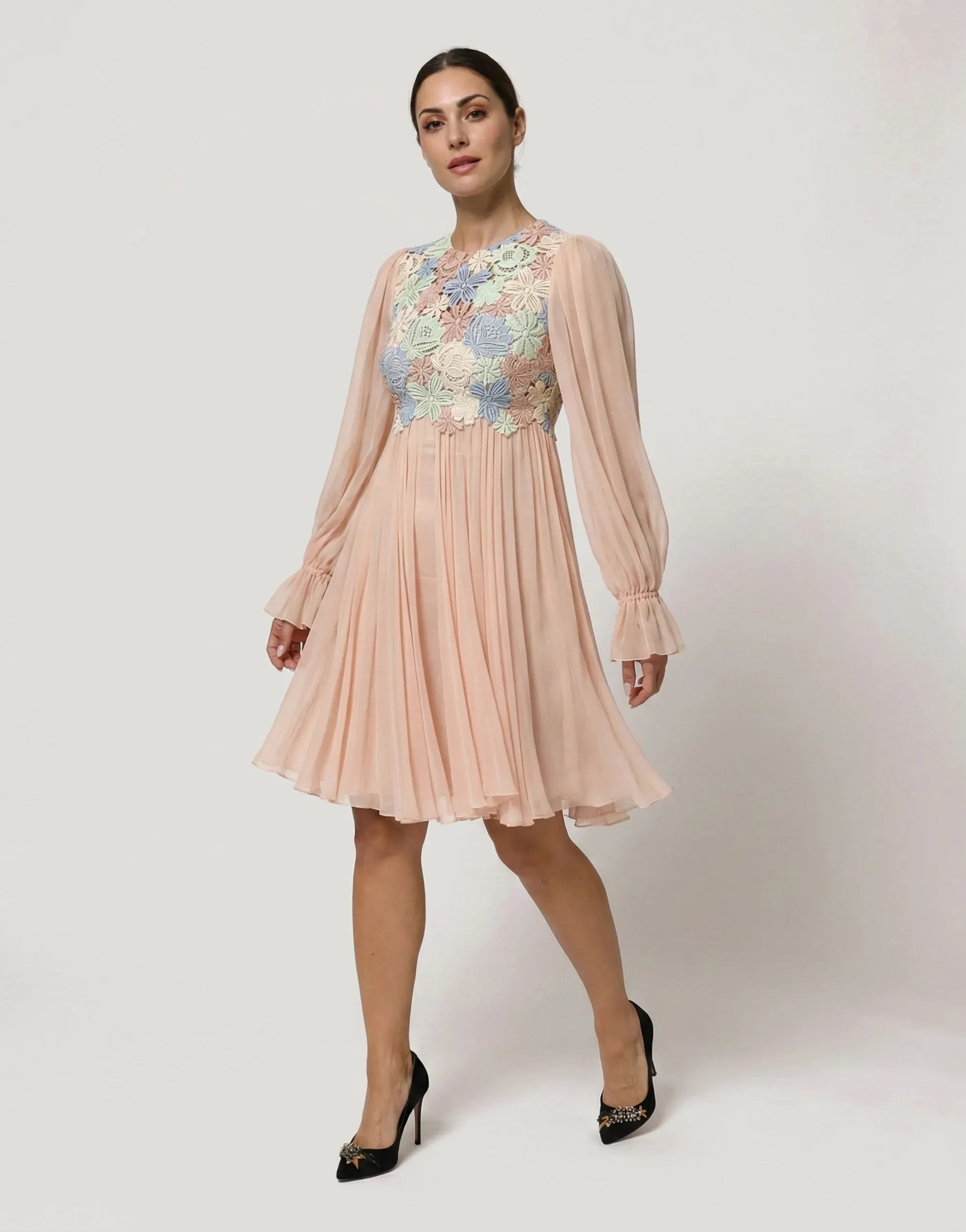 Dolce & Gabbana Pastel Floral Lace Chiffon Dress | Sendegaro SE