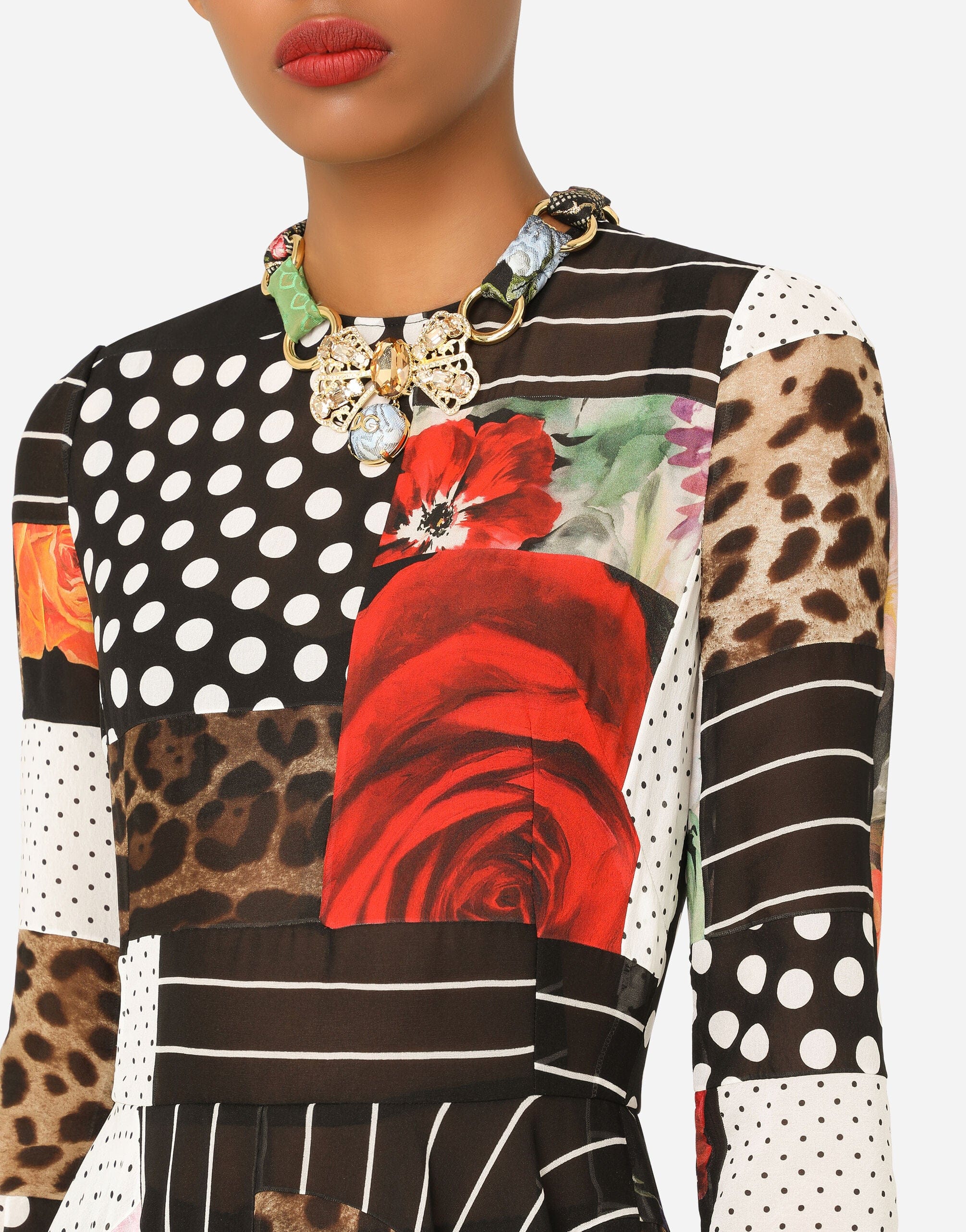 Multicolor Patchwork Floral Leopard Dress