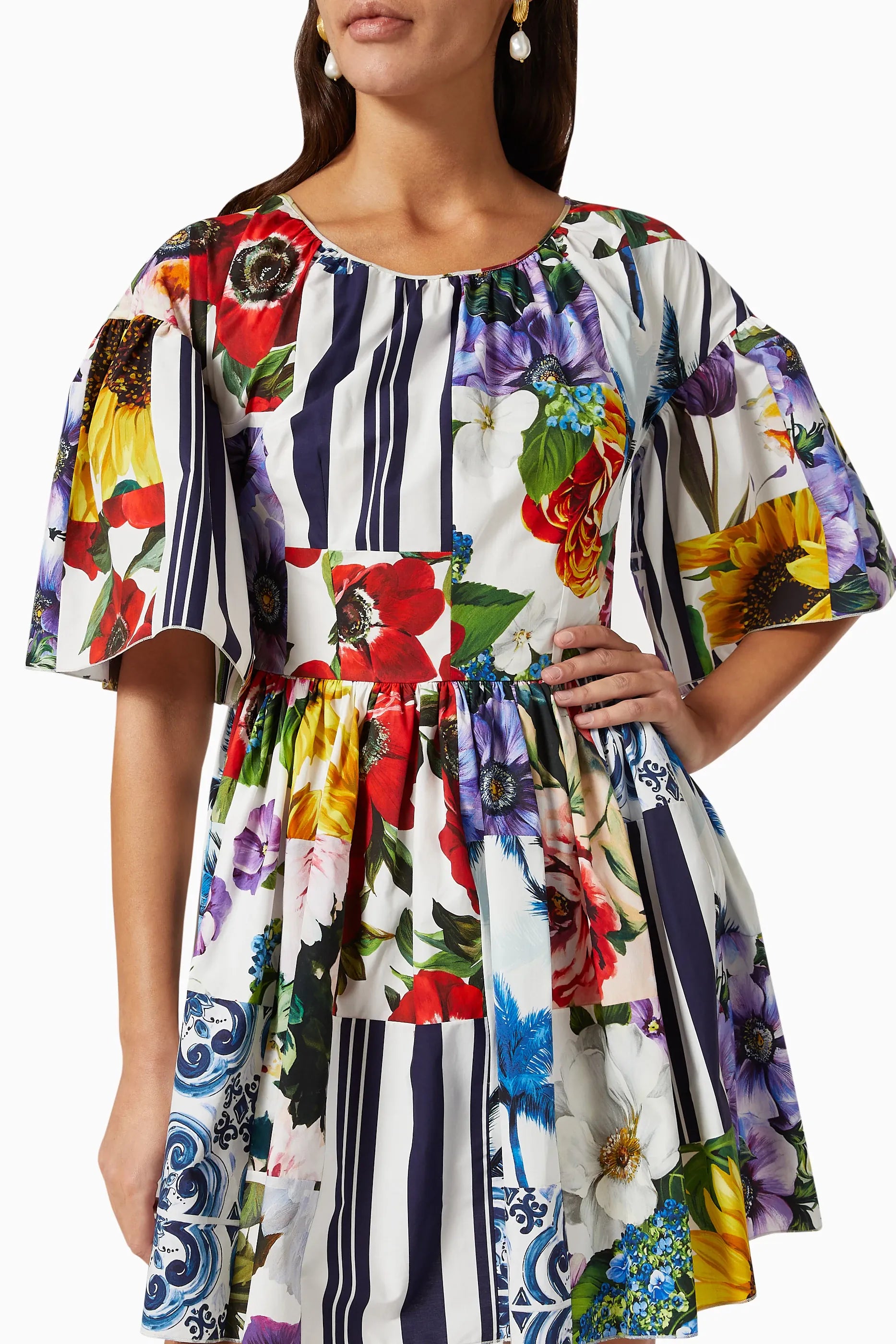 Dolce & Gabbana Patchwork Cotton Poplin Mini Dress
