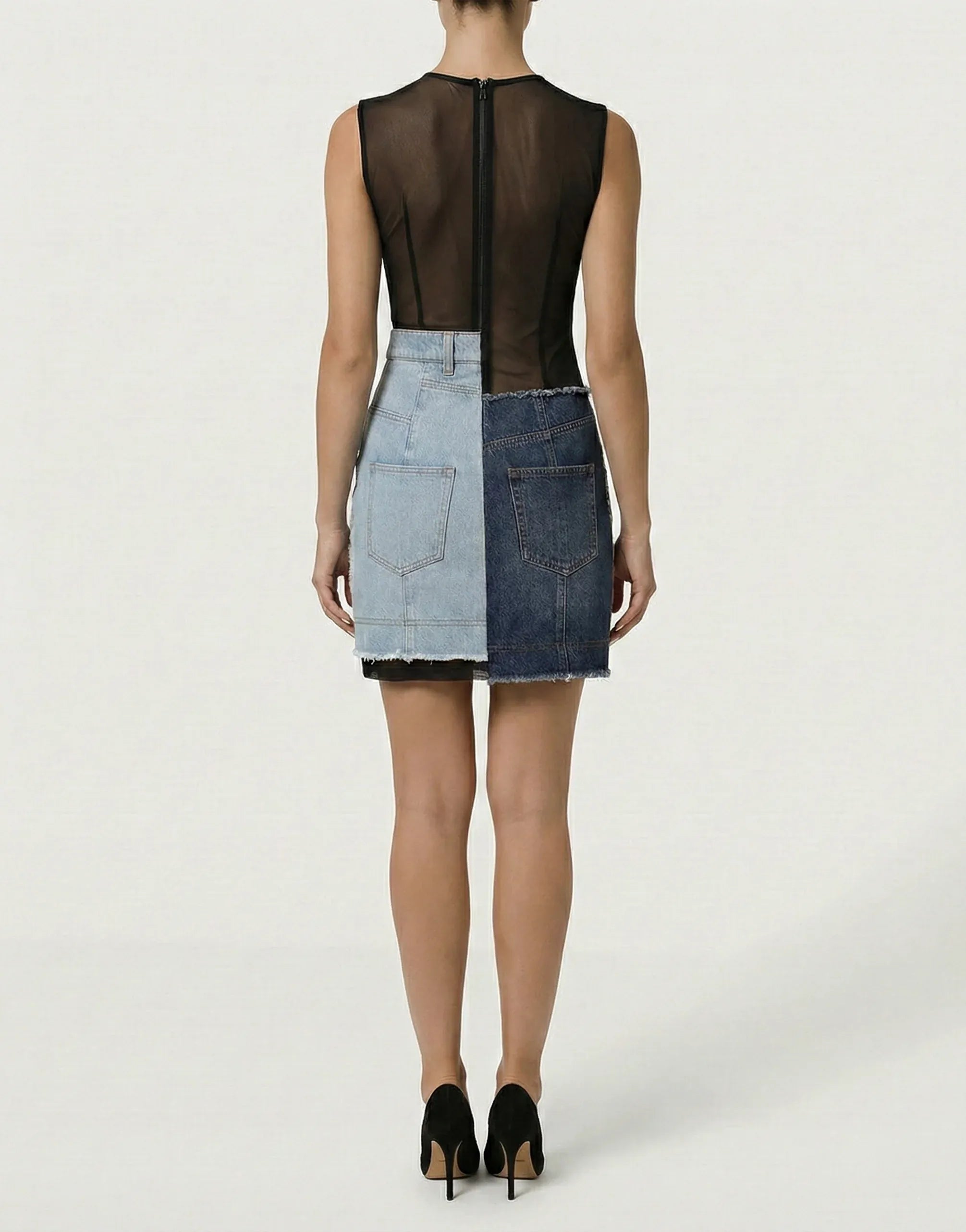 Dolce & Gabbana Patchwork Denim Sleeveless Mini Dress