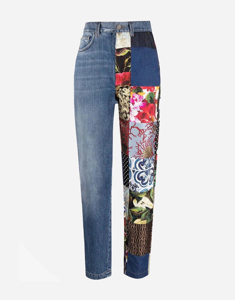 Dolce & Gabbana Patchwork-Detail Straight-Leg Jeans Dolce & Gabbana Patchwork-Detail Straight-Leg Jeans