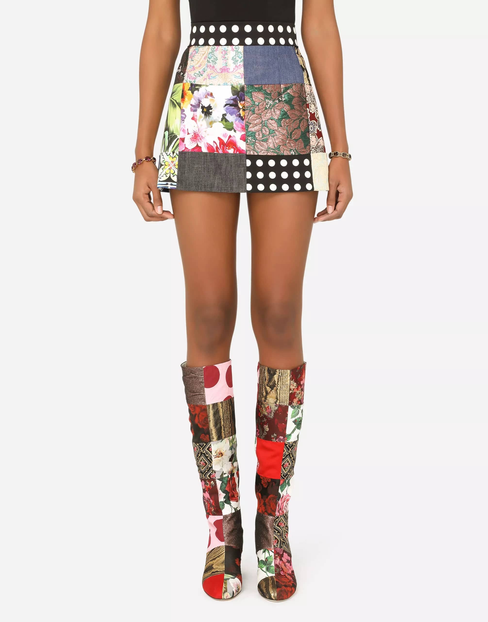 Dolce & Gabbana Patchwork Jacquard Cotton-Blend Miniskirt Dolce & Gabbana Patchwork Jacquard Cotton-Blend Miniskirt