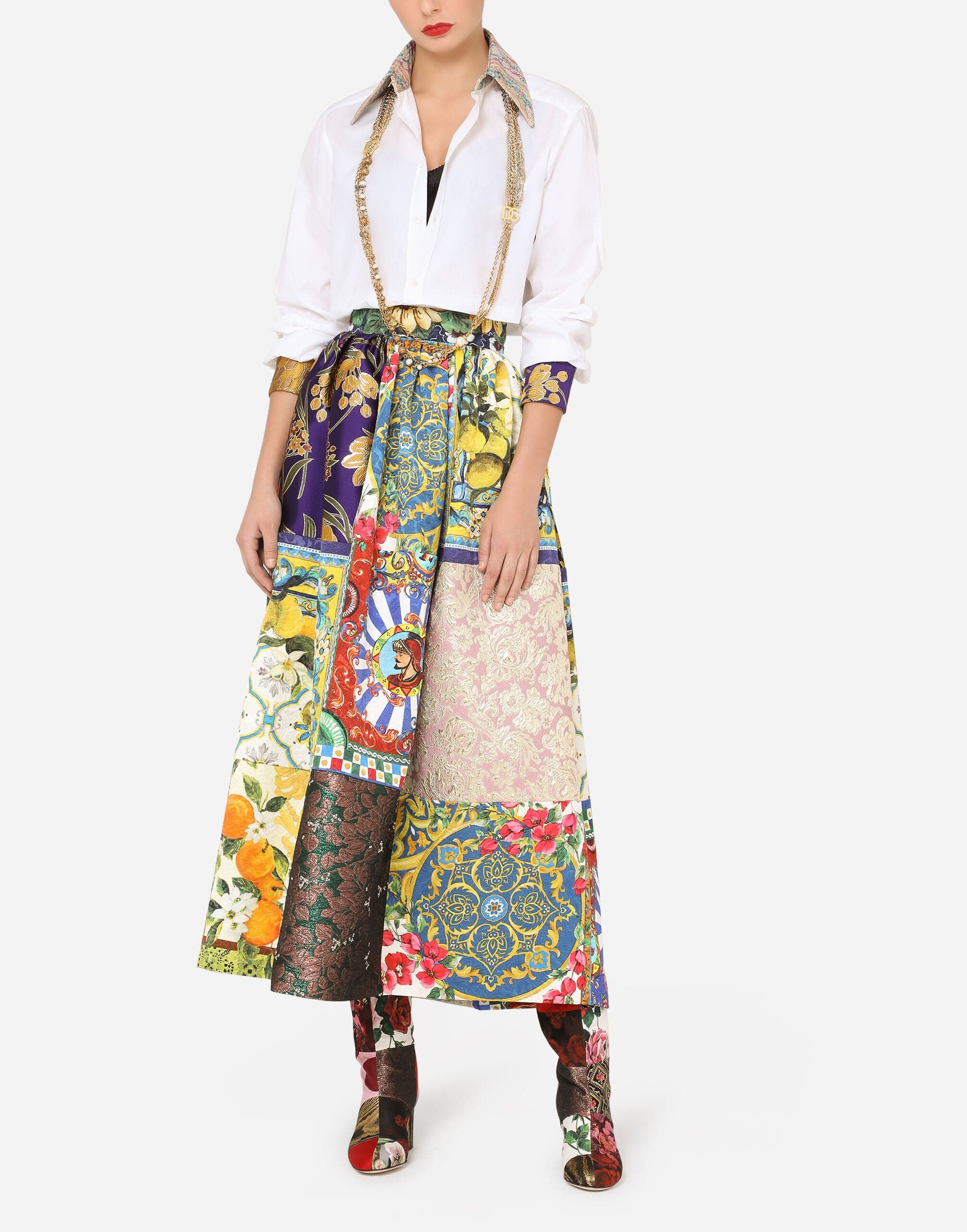 Dolce & Gabbana Patchwork Jacquard Maxi Skirt