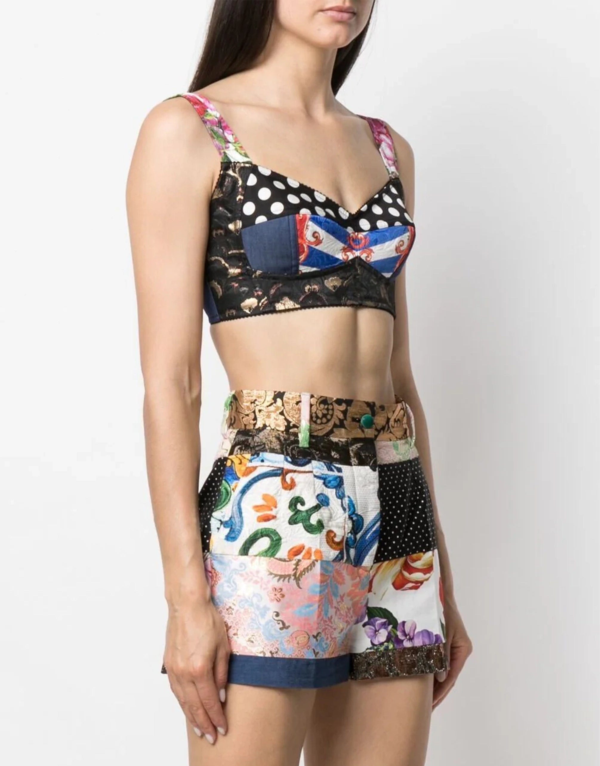 Patchwork-Print Cropped Top