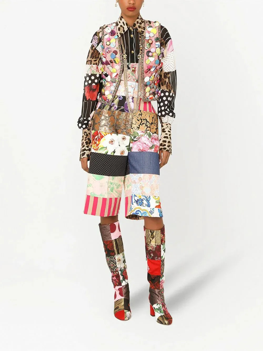 Dolce & Gabbana Patchwork Print Silk-Chiffon Shirt