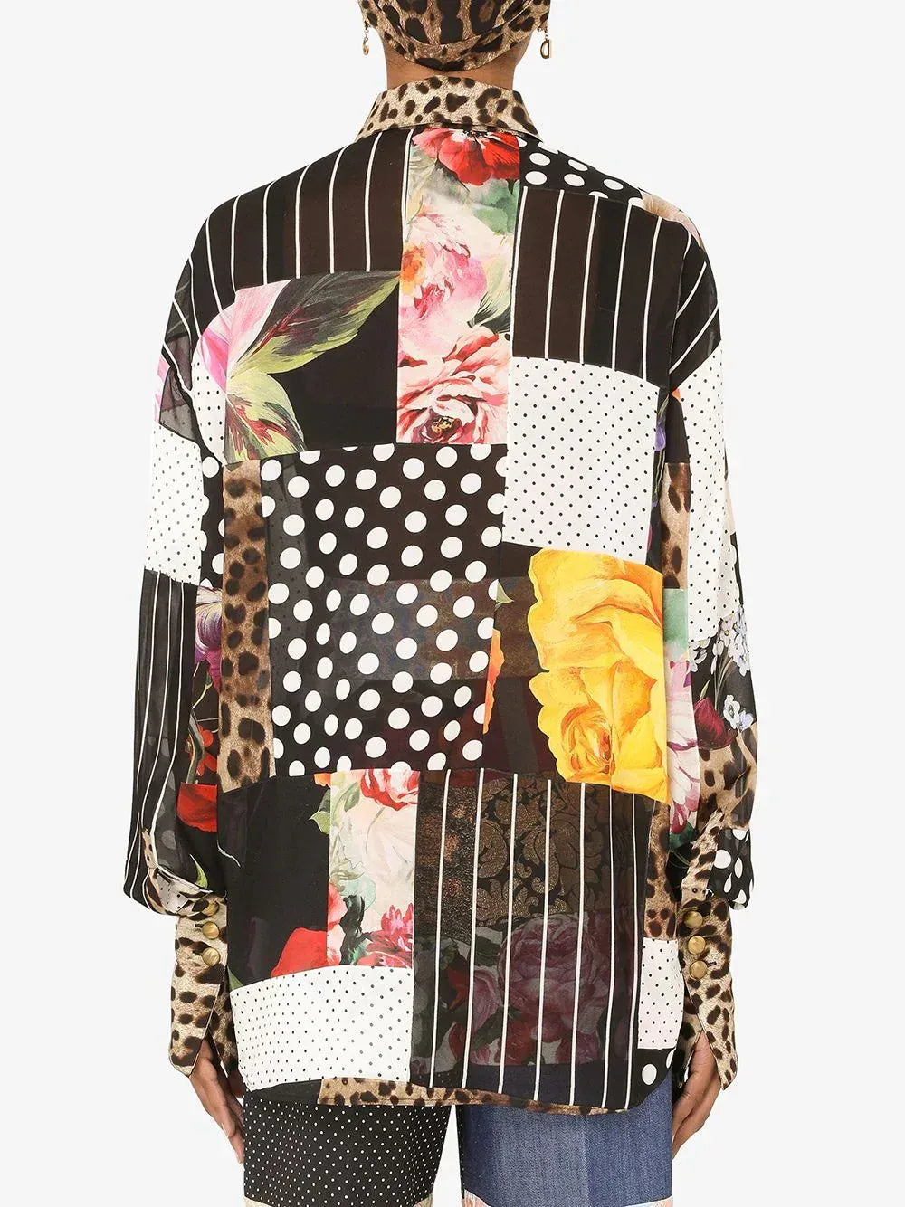 Dolce & Gabbana Patchwork Print Silk-Chiffon Shirt